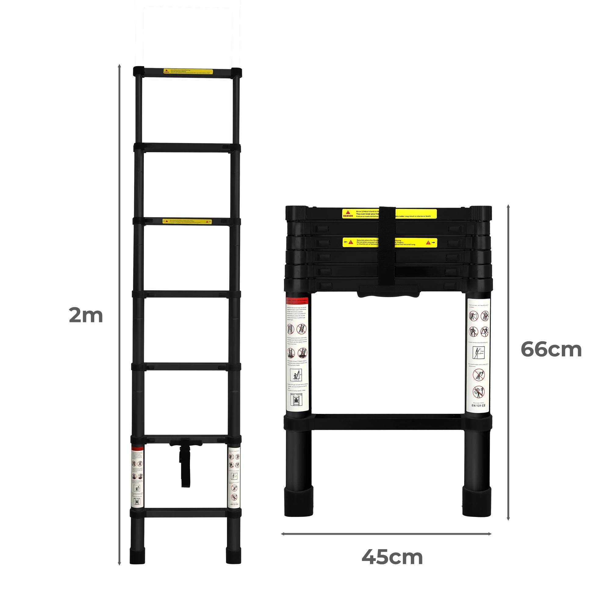 3 Traderight 2M Telescopic Aluminium Ladder Multipurpose Folding Step - Black, 3 of 5