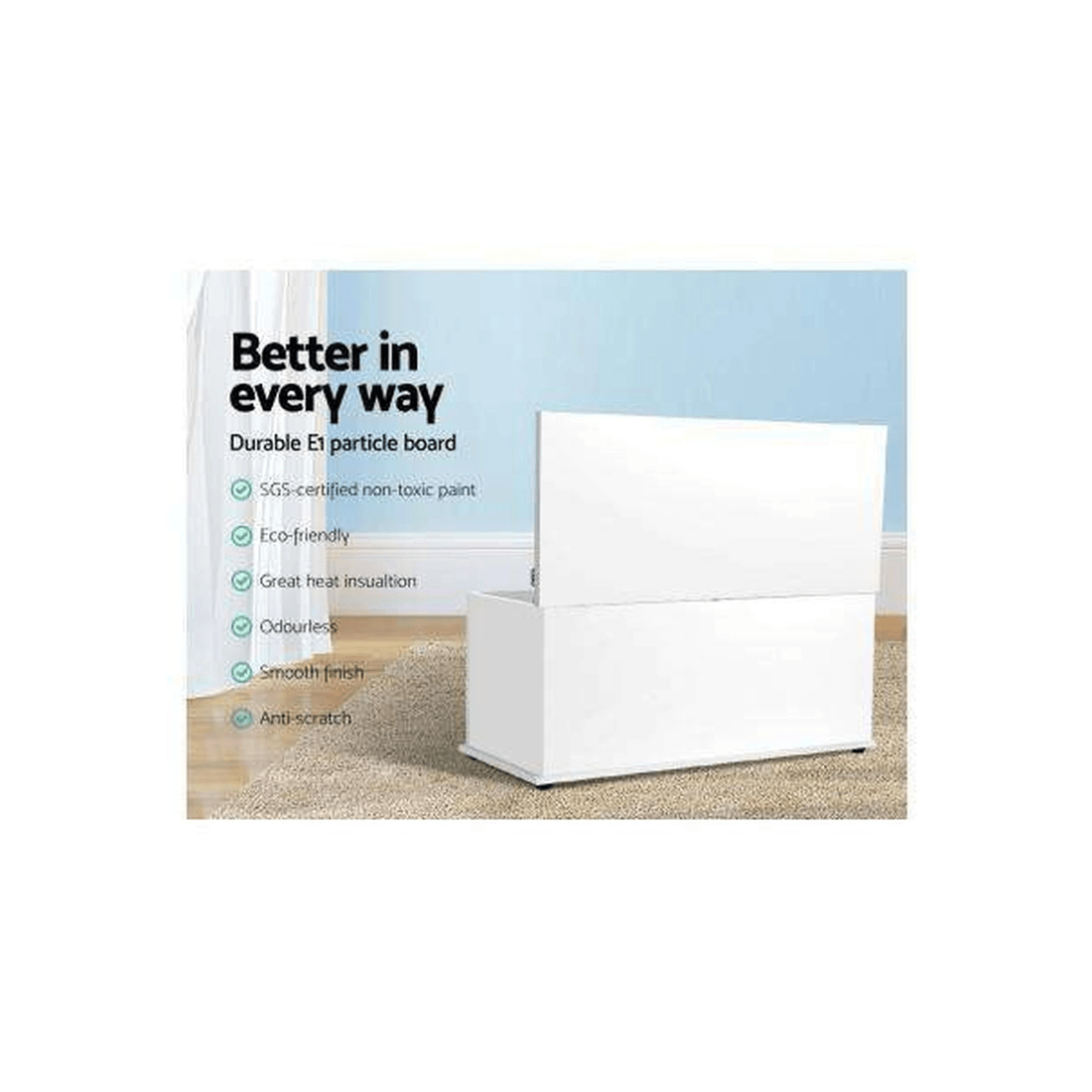 5 Artiss Keezi Kids Toy Storage Chest — White, 92 x 40 x 40 cm, Safety Hinges &amp; Floor Protectors - White, 5 of 7