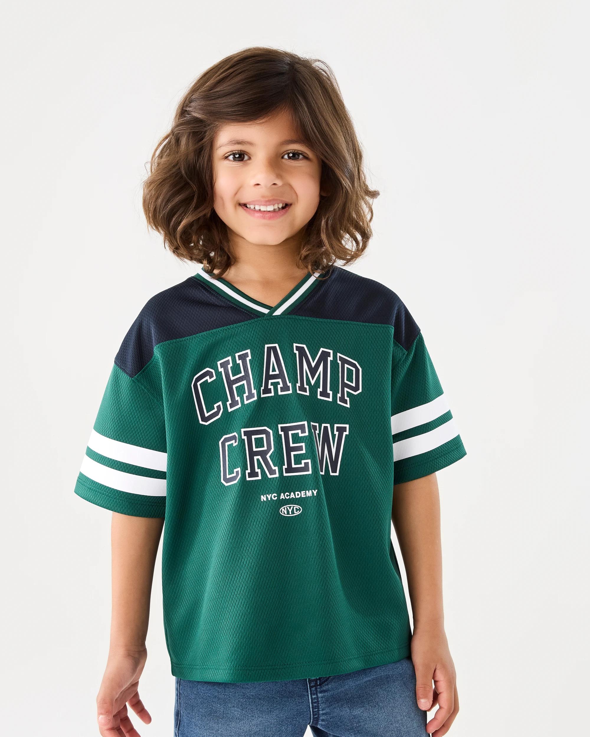 1 Oversized Sport Jersey Top Grn Varsit, 1 of 8