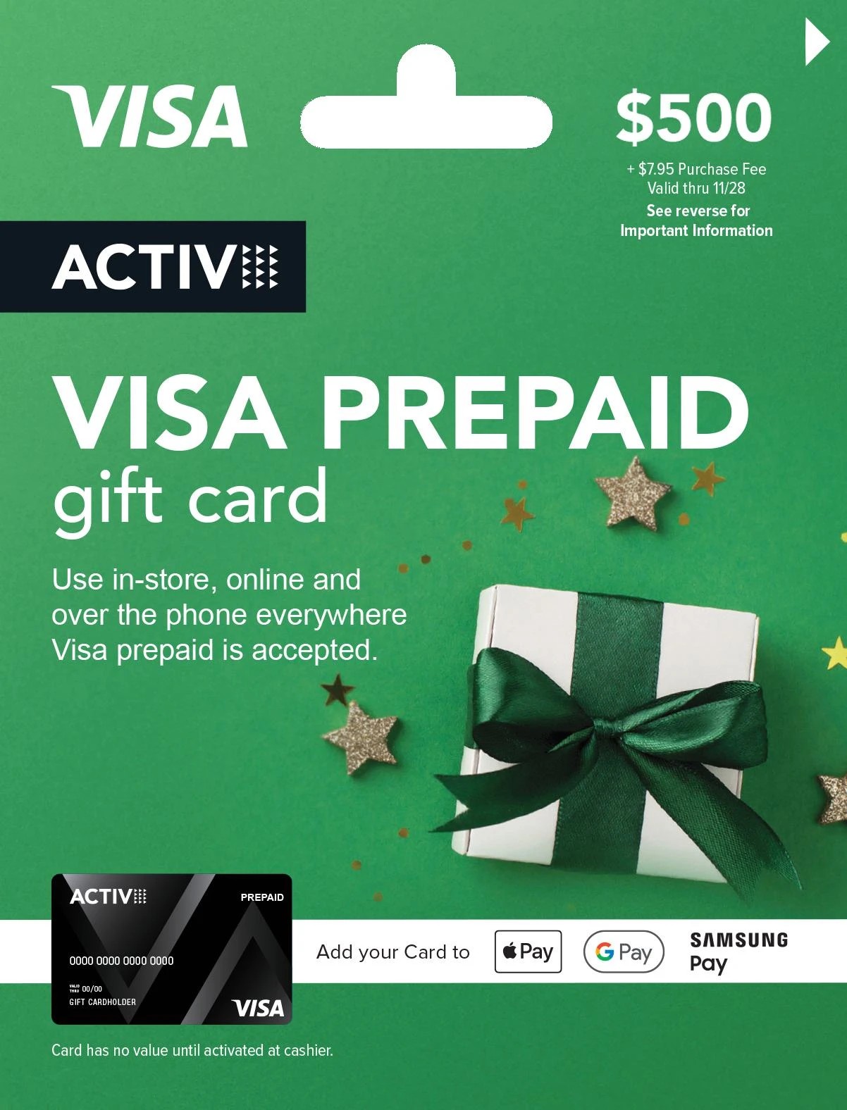 1 Activ VISA $500 Prepaid Gift Card