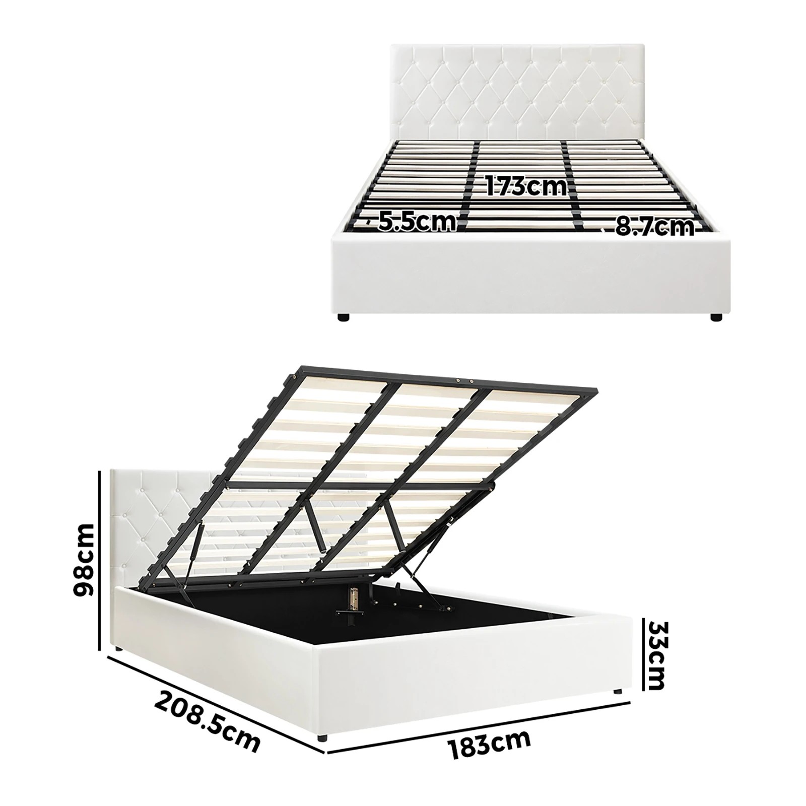 10 Oikiture King Bed Frame Gas Lift Storage Base
 - White, 10 of 10