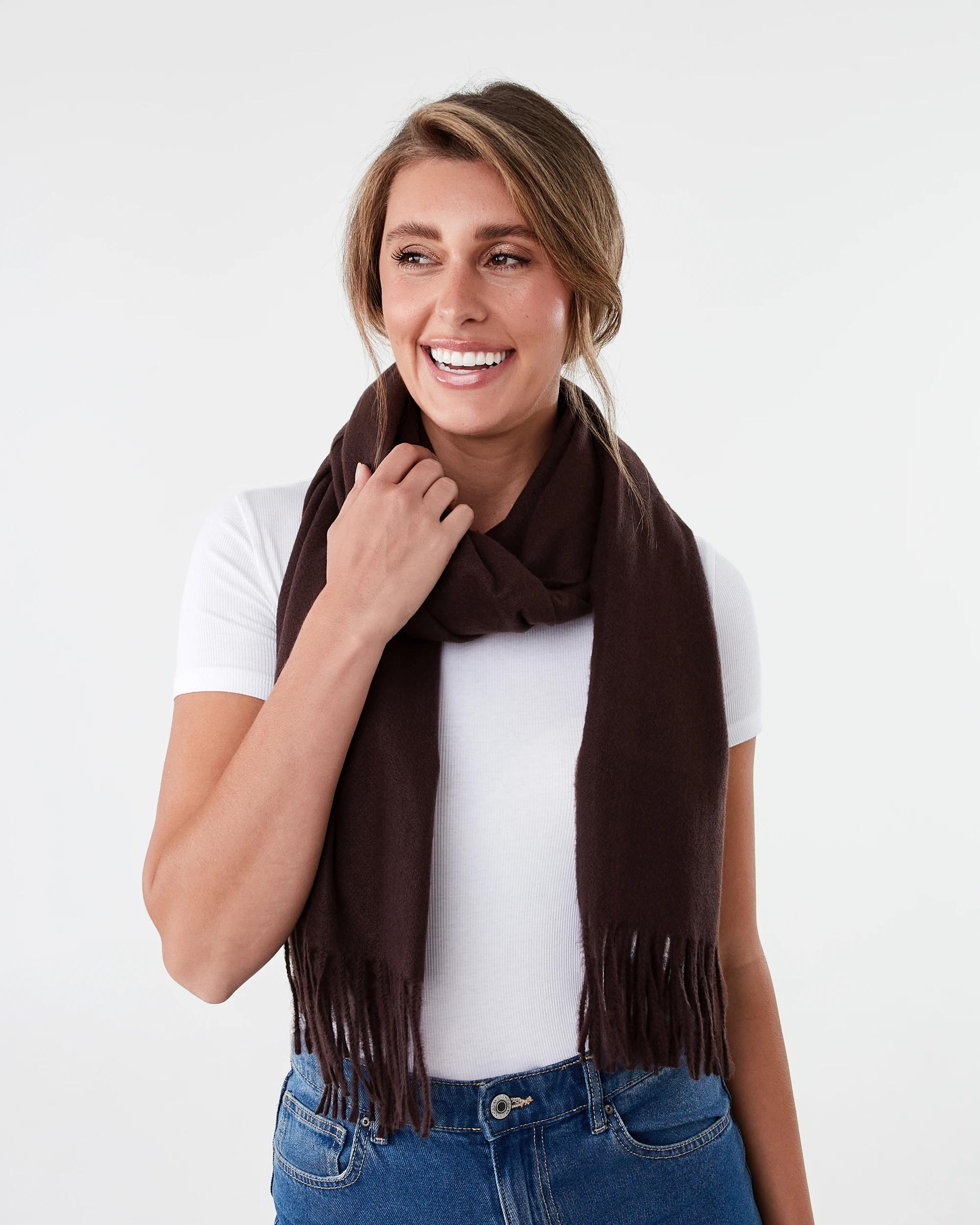 3 Brushed Wrap Scarf Choc Plum, 3 of 3