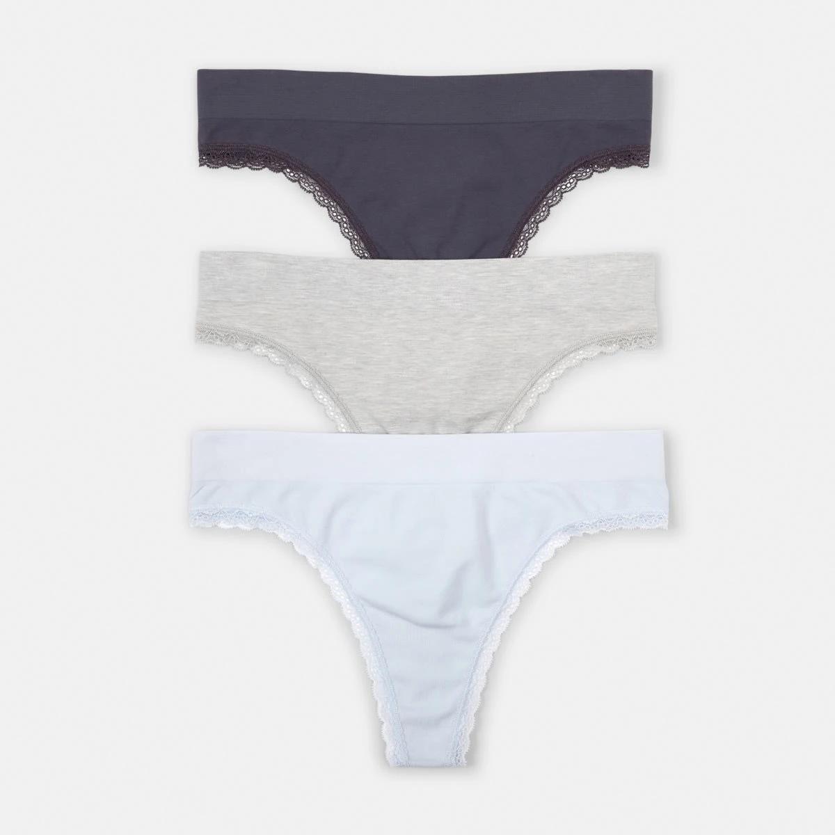 1 3 Pack Seamfree Bamboo Lace G-string Briefs HALOGEN BLUE, SILVER MARLE, SHADOW NAVY, 1 of 8