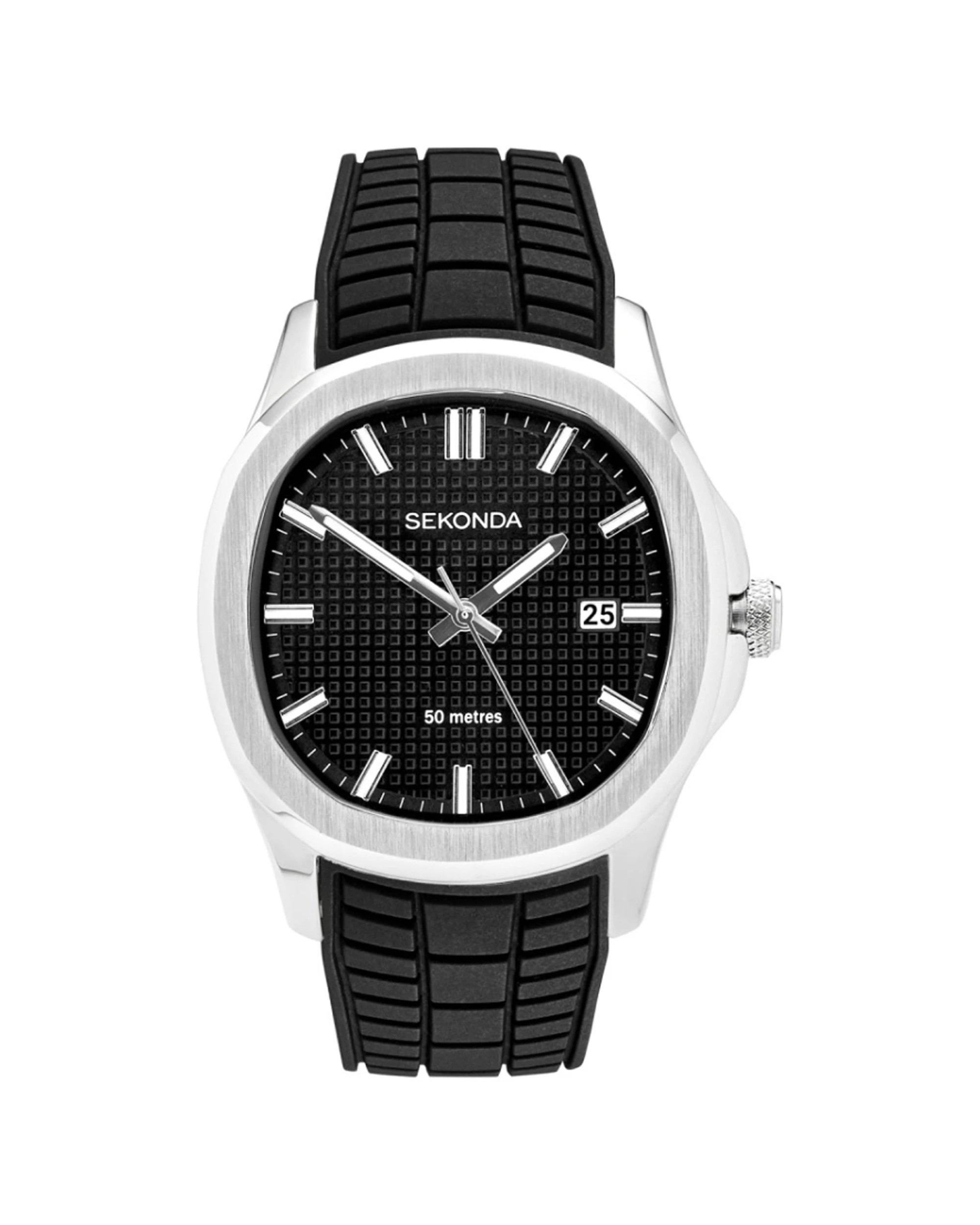 1 Sekonda Men's Octaire Watch 40mm Black Dial Silicone Strap 50m Water Resistant, 1 of 7