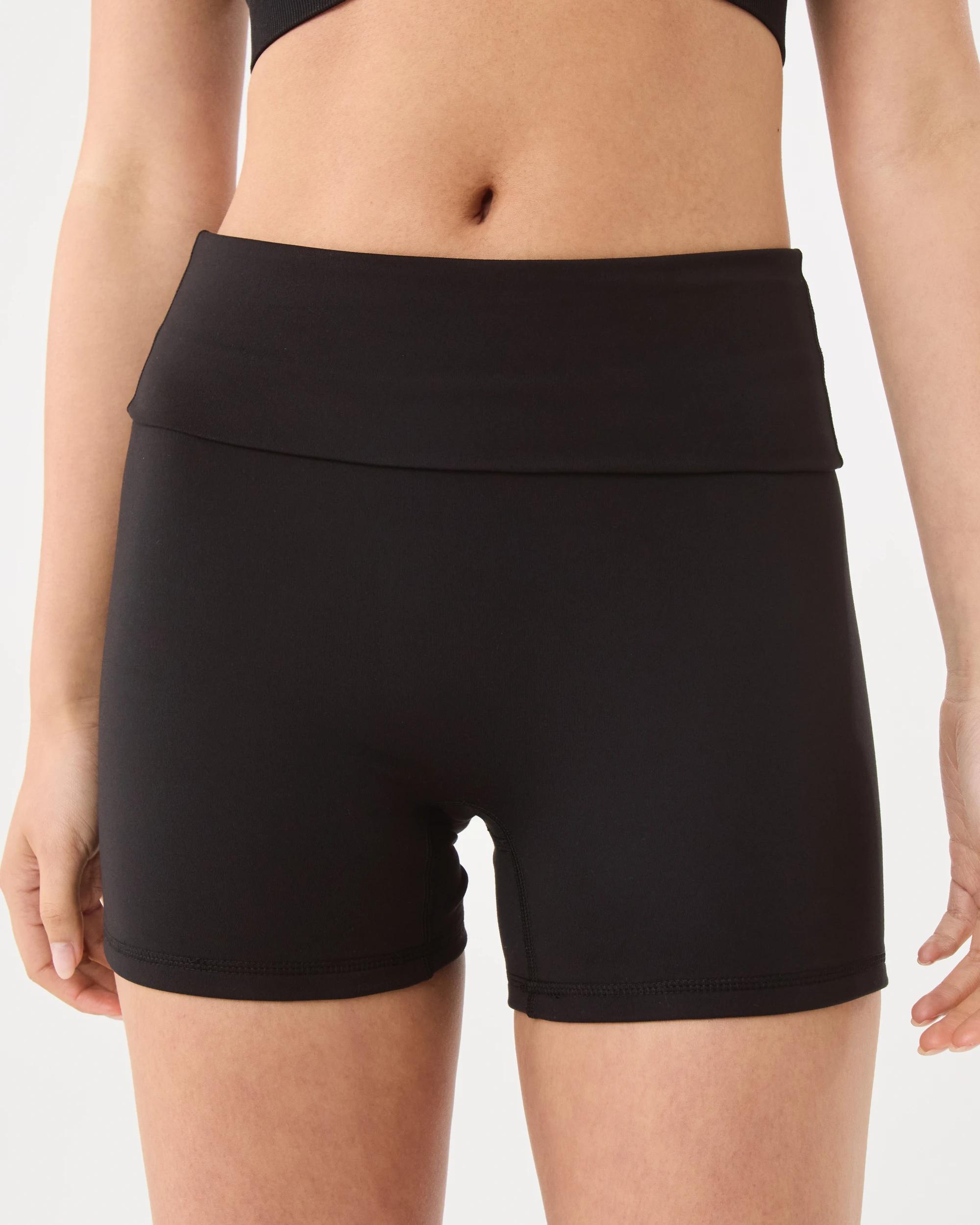 1 Active Womens Fold Over Waist Bike Shorts Black, 1 of 6