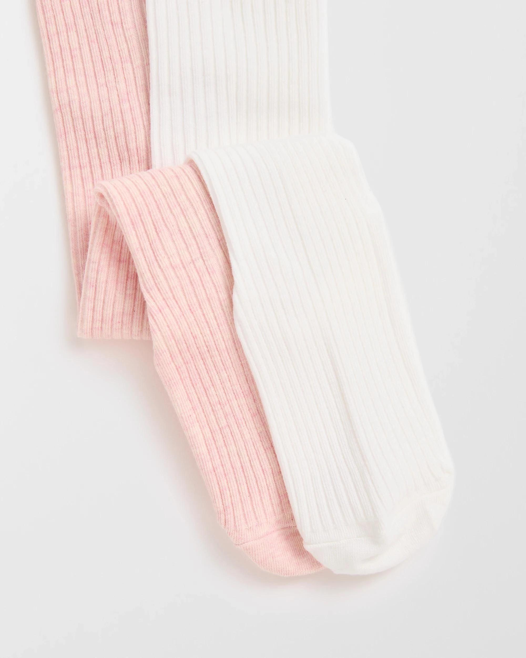 2 Maxx Australian Cotton Blend 2 Pack Girls Casual Rib Tights PINK MARLE, 2 of 3