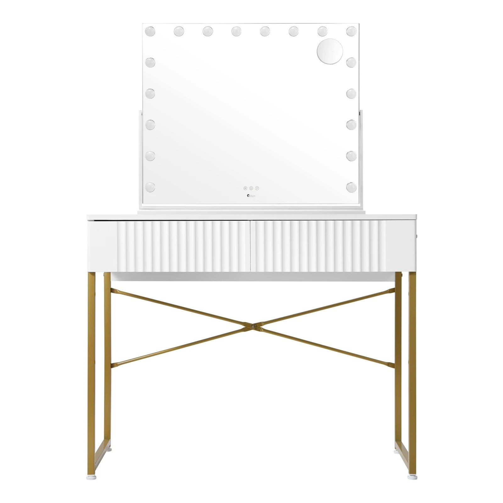 7 Oikiture Dressing Table Bluetooth Hollywood Rotatable Makeup Mirror Vanity Desk - White, 7 of 9