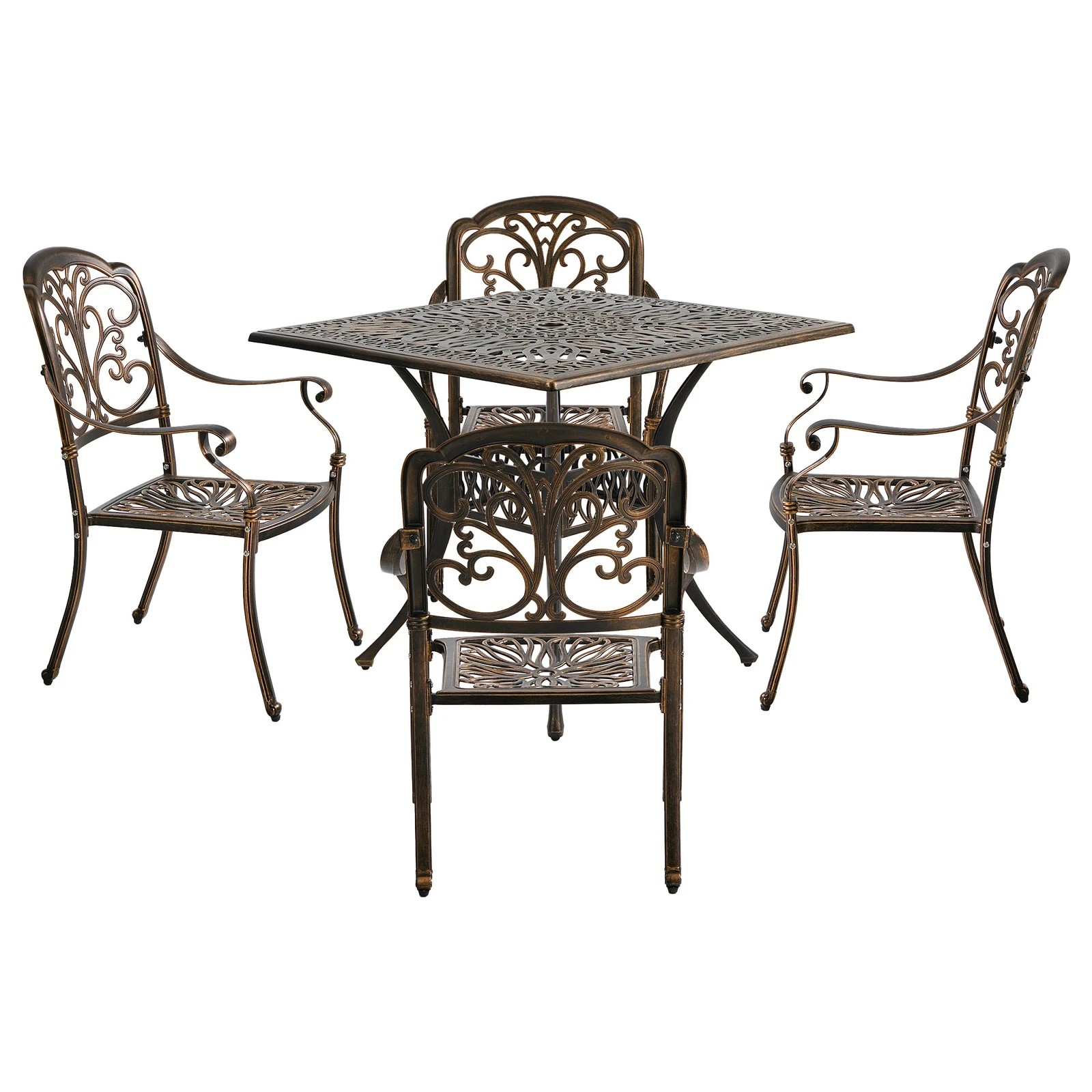 6 Livsip 5 Piece Outdoor Dining Setting Cast Aluminium Table Chairs Furniture - Bronze, 6 of 7