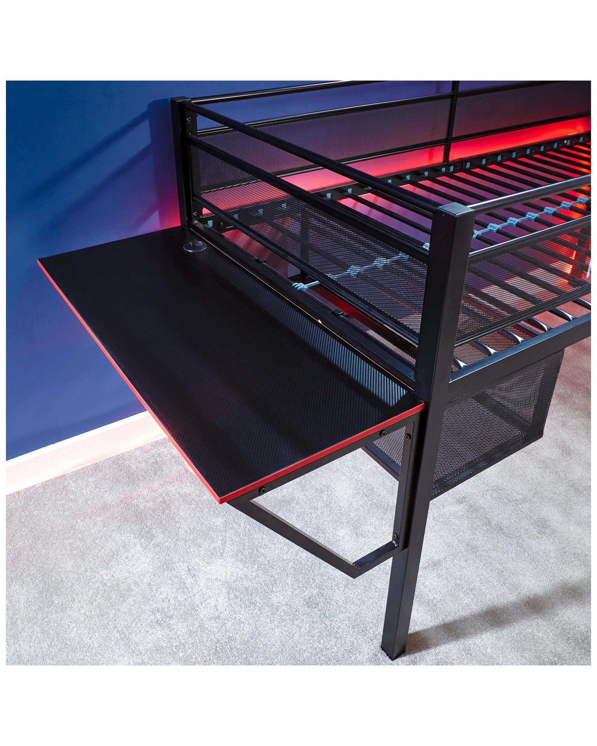 7 X Rocker Sanctum Gaming Mid Sleeper Elevated Bed W/ Gaming Desk/shelf Black
 - Black, 7 of 7