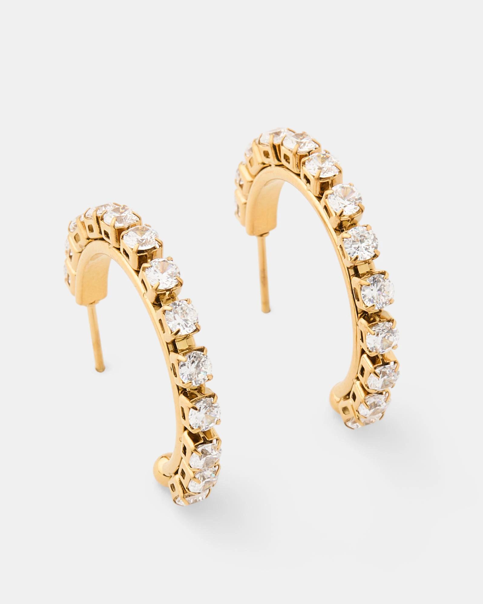 2 Waterproof Stainless Steel Diamante Hoop Earrings - Gold Tone Gold, 2 of 5