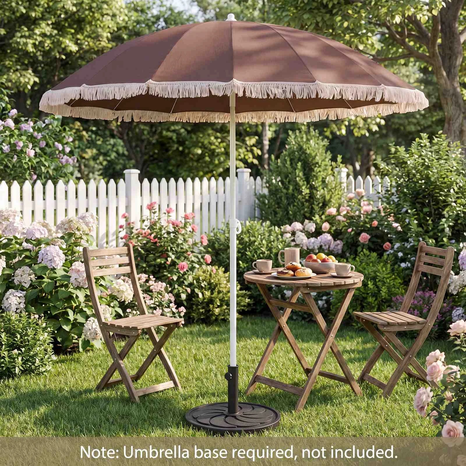 3 Costway 215cm Patio Umbrella Boho Tassel Beach Sun Shade Tilt Shelter Canopy - Brown, 3 of 3