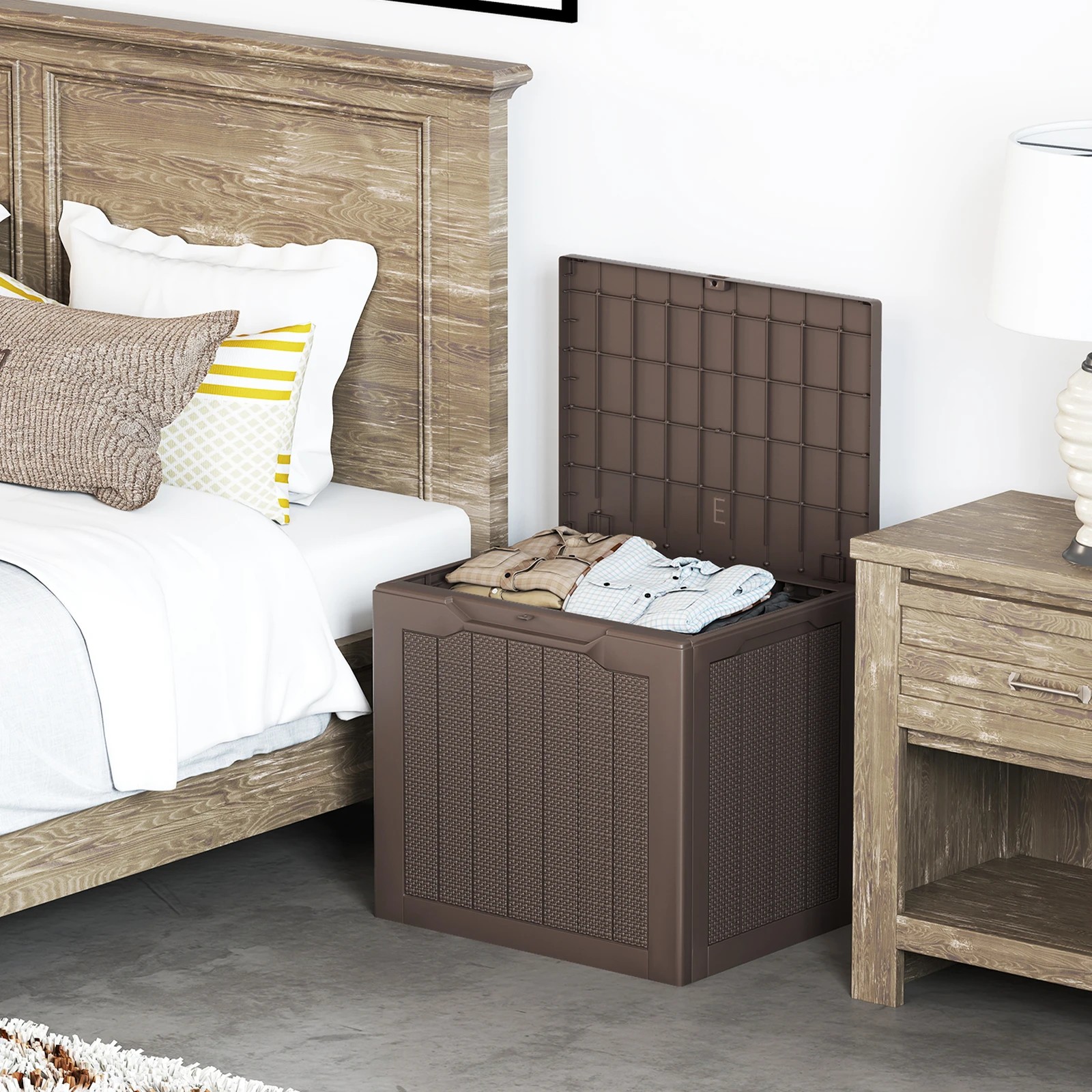 4 Costway 96L Outdoor Storage Box w/Lockable Lid Waterproof Patio Storage Bin - Brown, 4 of 6