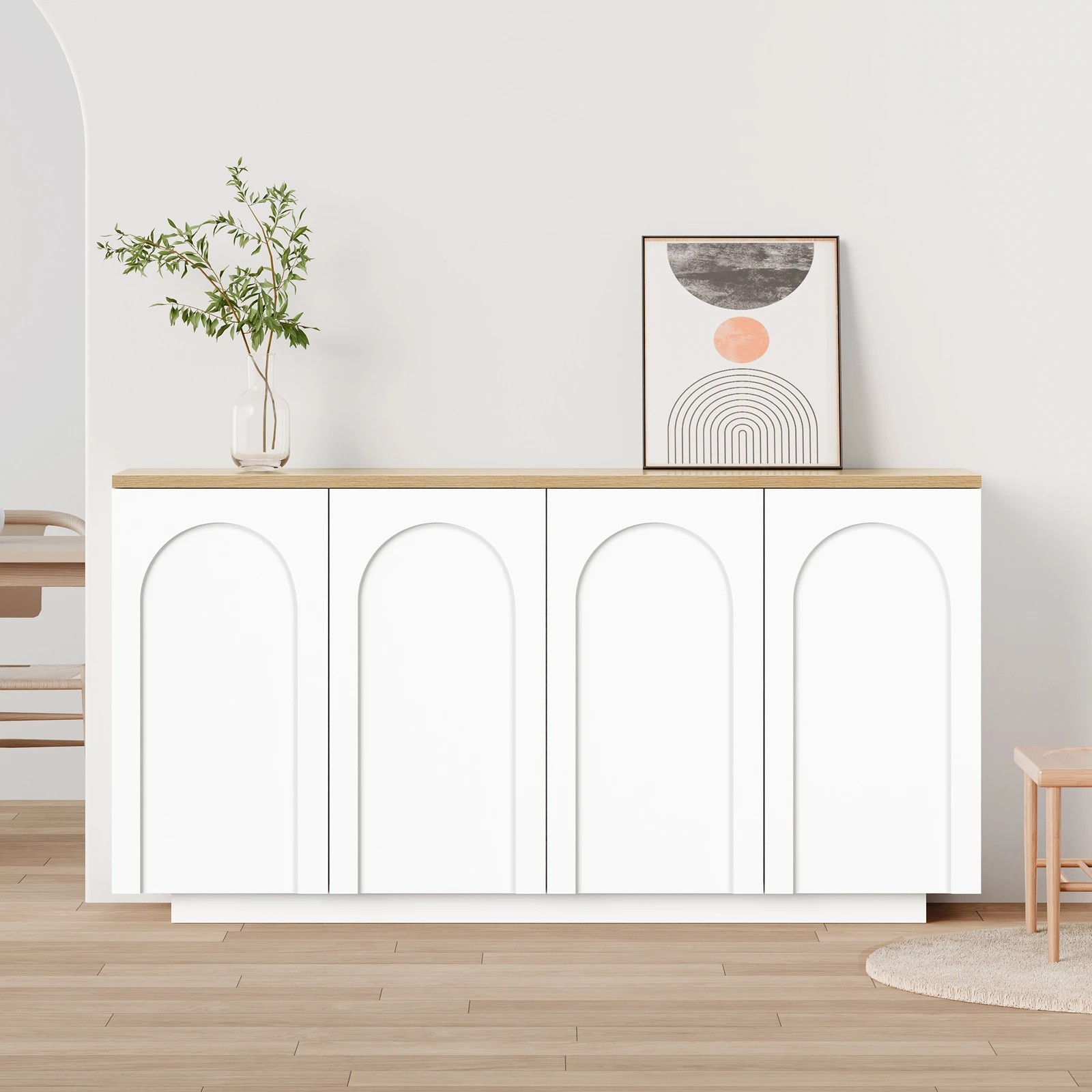 4 Alfordson Buffet Sideboard Storage Cabinet Kitchen Pantry Cupboard Doors Shelves - White, 4 of 10