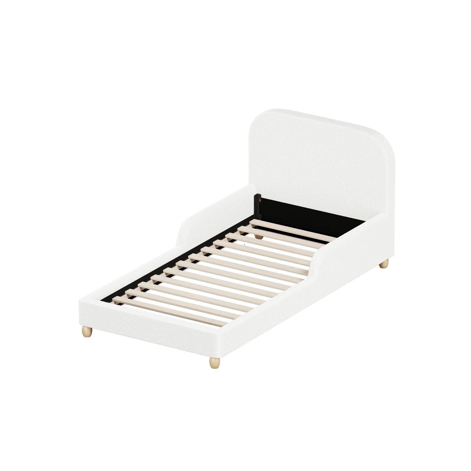 7 Oikiture Kids Bed Frame Single Size with Side Guard Rails Boucle - White, 7 of 10