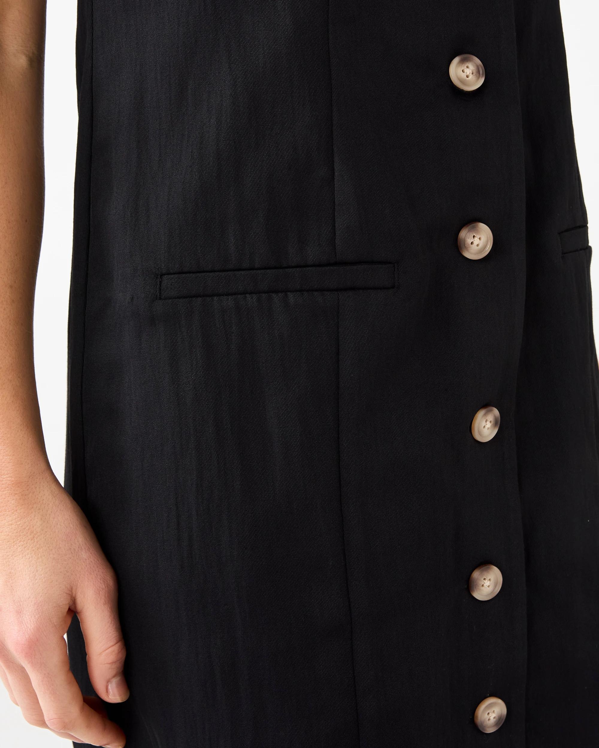 6 Sleeveless Tailored Button Front Mini Dress Black, 6 of 8
