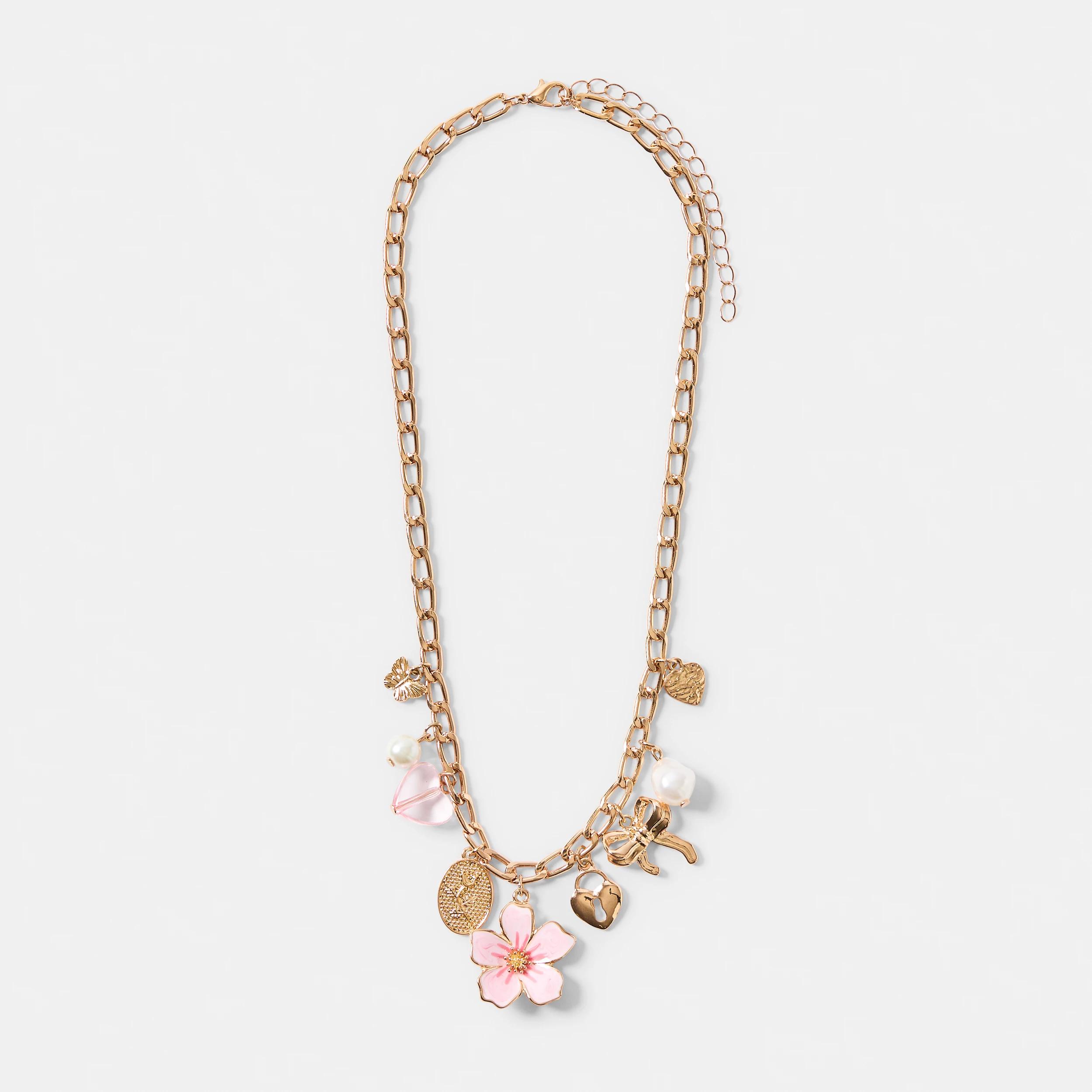 1 Flower Charm Necklace - White, Pink and Gold Tone GOLD METAL, 1 of 7