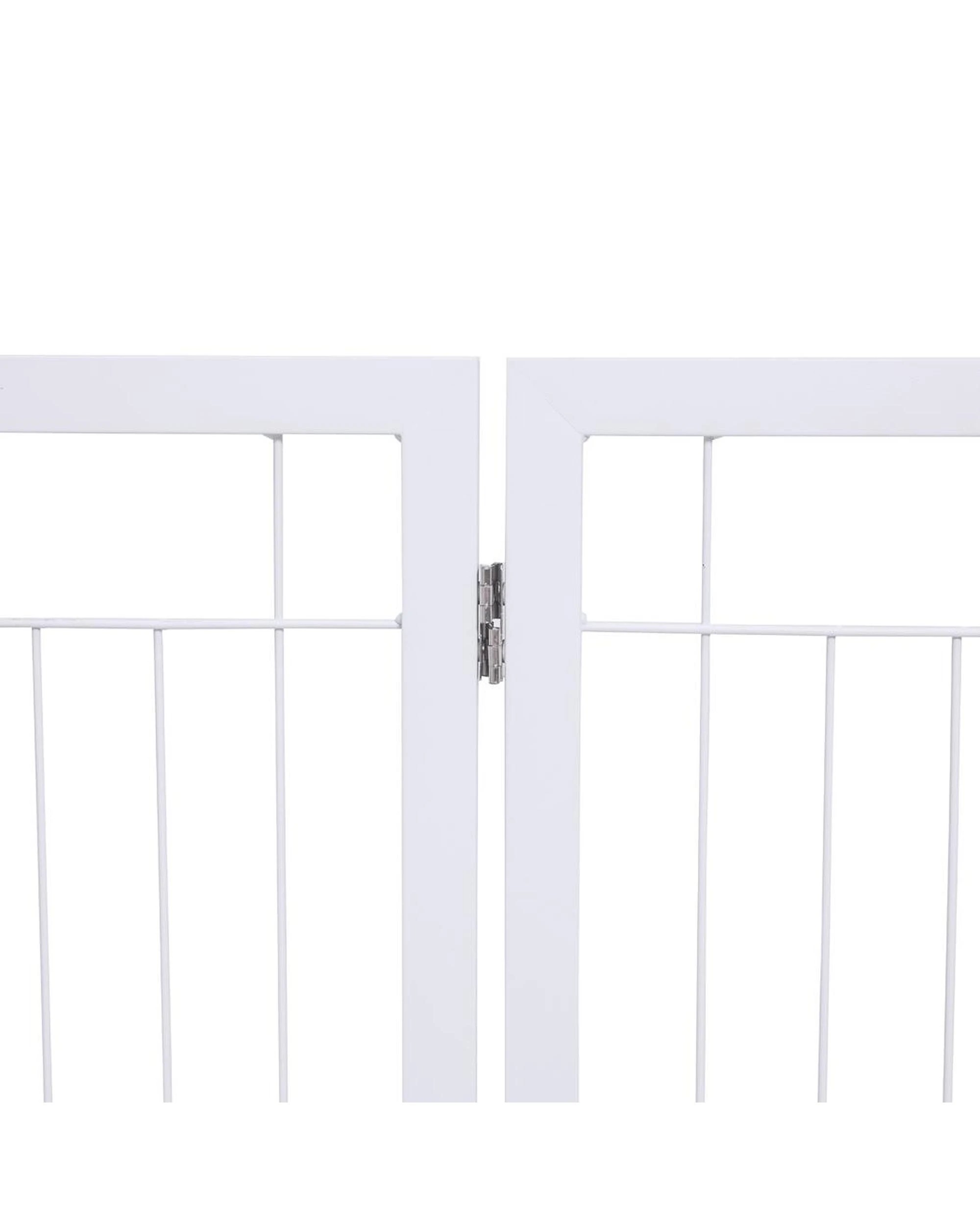 7 HelloFurniture Freestanding Metal Pet Gate 4 Panel Foldable Fence White - White - Pet Gate - Iron, 7 of 10
