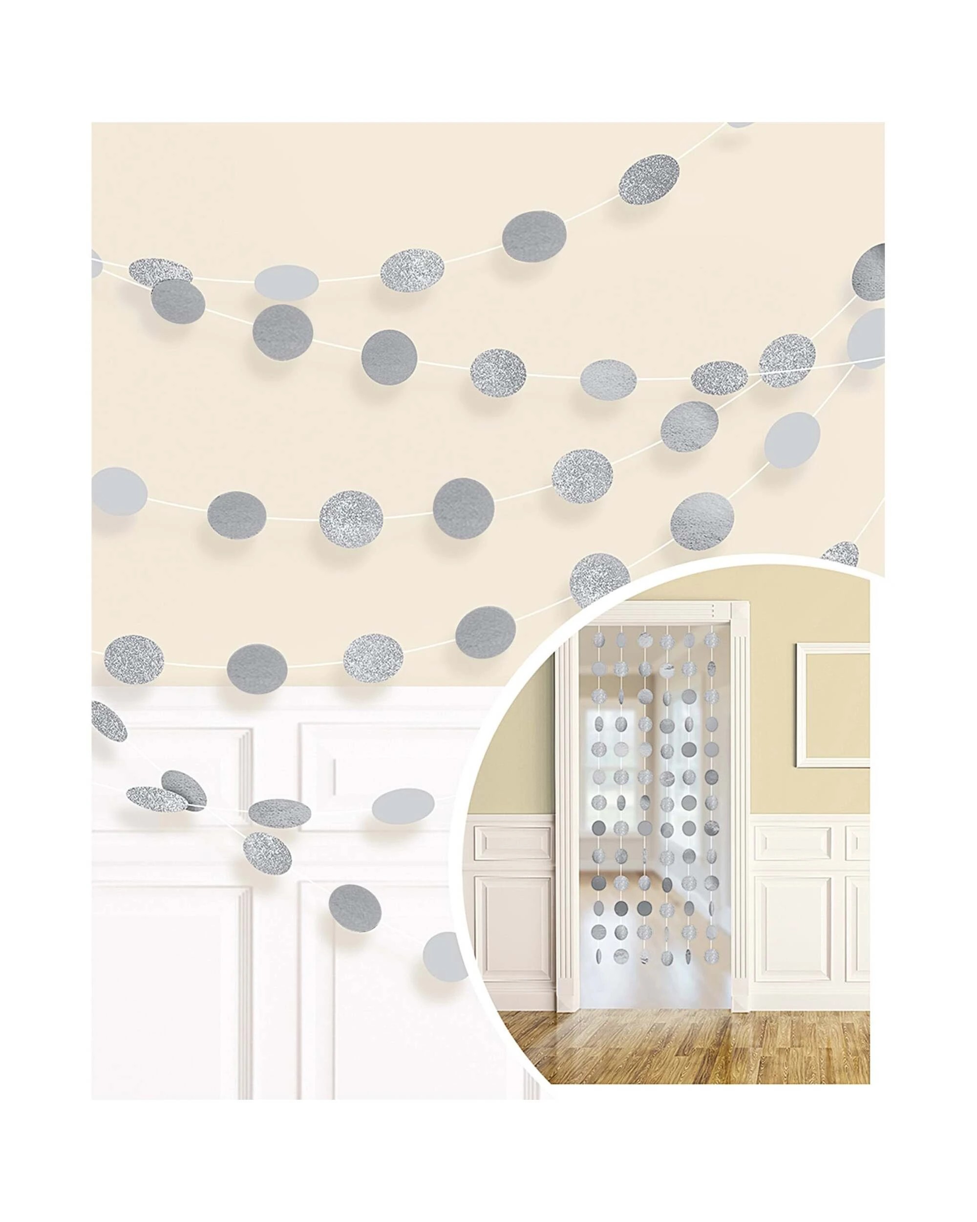 1 Amscan Inc. Glitter Dot Garland String Decorations Pack of 6 - Silver, 1 of 1