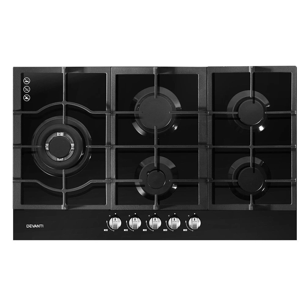 1 Devanti Gas Cooktop 90cm 5 Burner - Black, 1 of 7