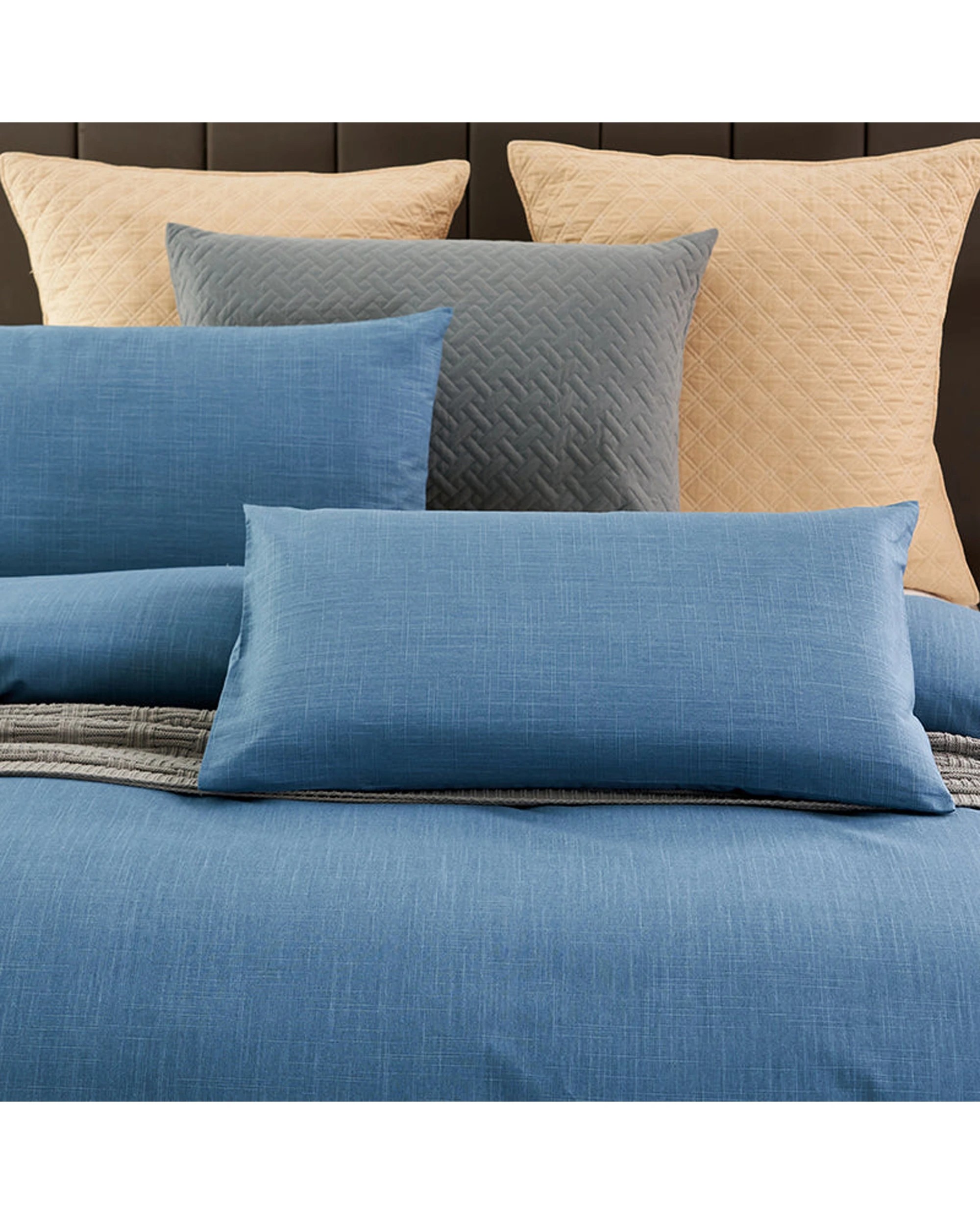 6 Cotton More 100% Slub Cotton Quilt Doona Duvet Cover Set Queen - Blue, 6 of 7