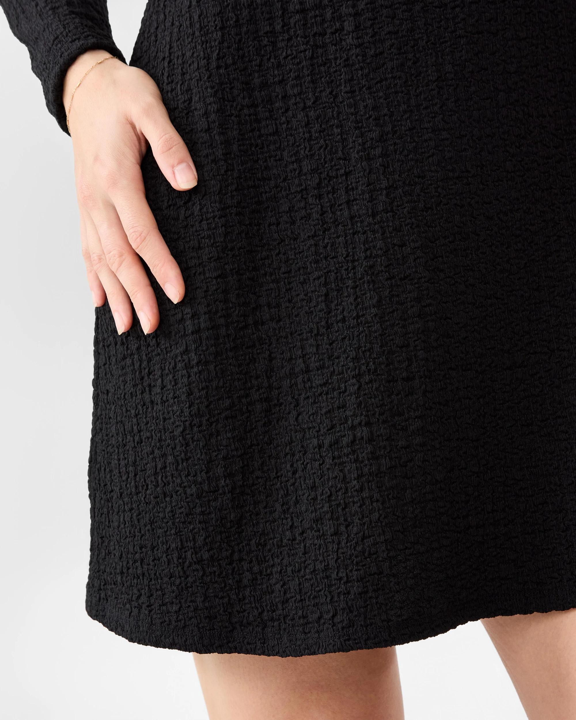 7 Long Sleeve Crinkle Asymmetric Mini Dress Black, 7 of 8