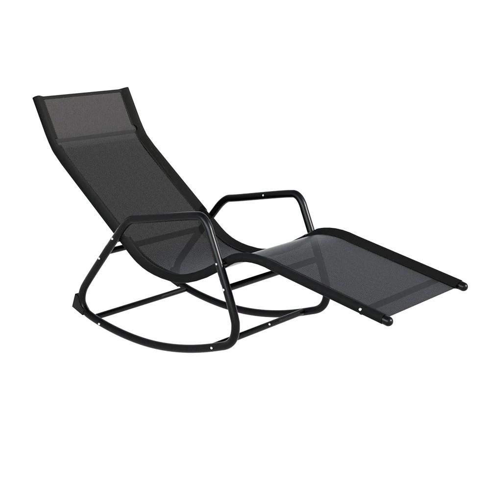 1 Gardeon Sun Lounge Rocking Chair Outdoor Lounger Patio Furniture Pool Garden - Black, 1 of 5