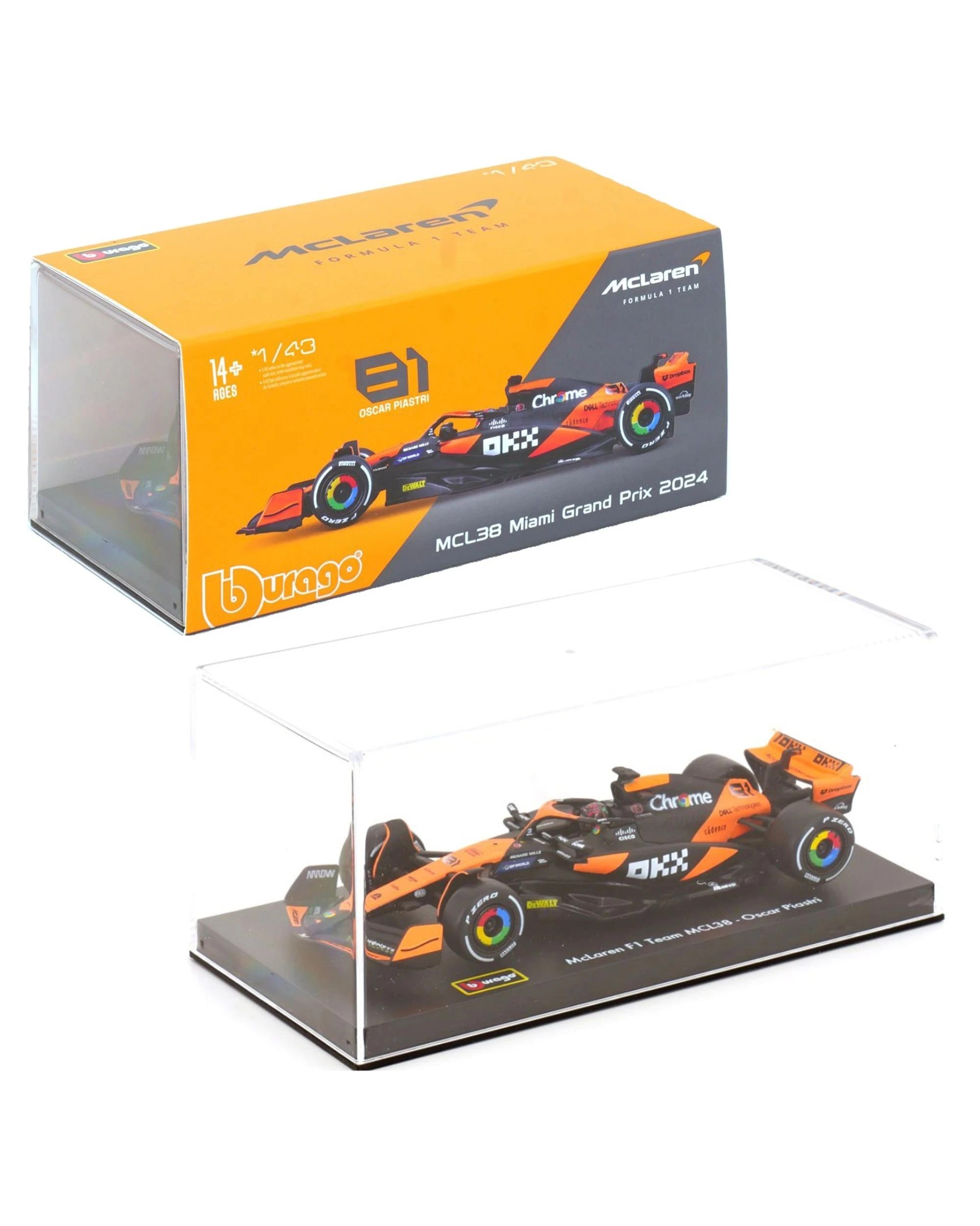 1 Bburago Formula Racing 2024 F-1 McLaren MCL38 #81 Oscar Piastri with Helmet 1:43 Scale Diecast Vehicle, 1 of 4