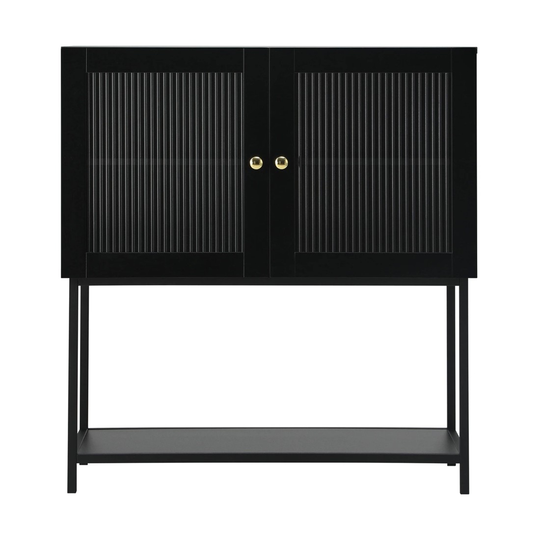 6 Oikiture Storage Cabinet Floor Cupboard Two Tempered Glass Door
 - Black, 6 of 9