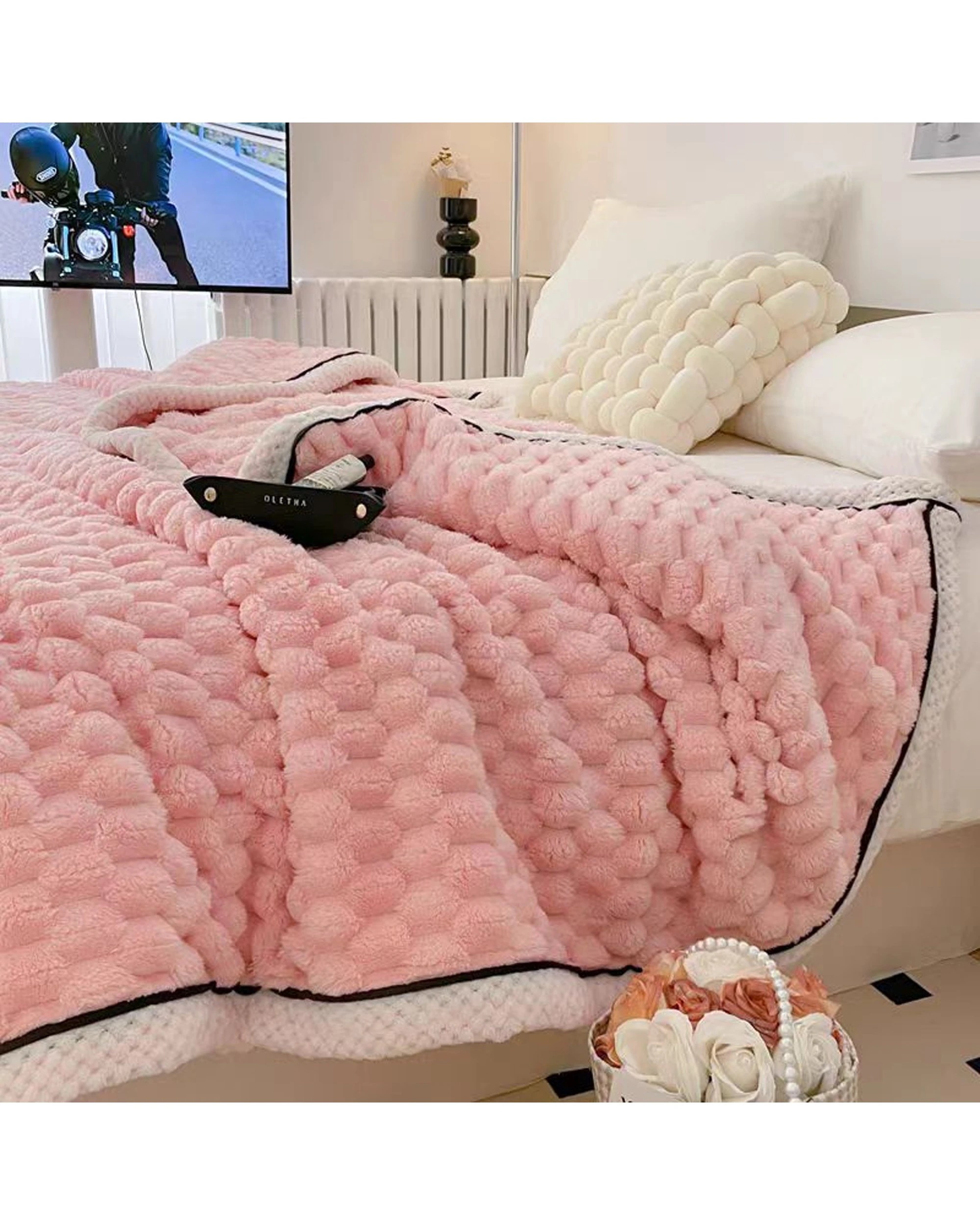 5 Cotton More Large Soft Microsherpa Bed Blanket Throw 200x230cm - Pink, 5 of 6
