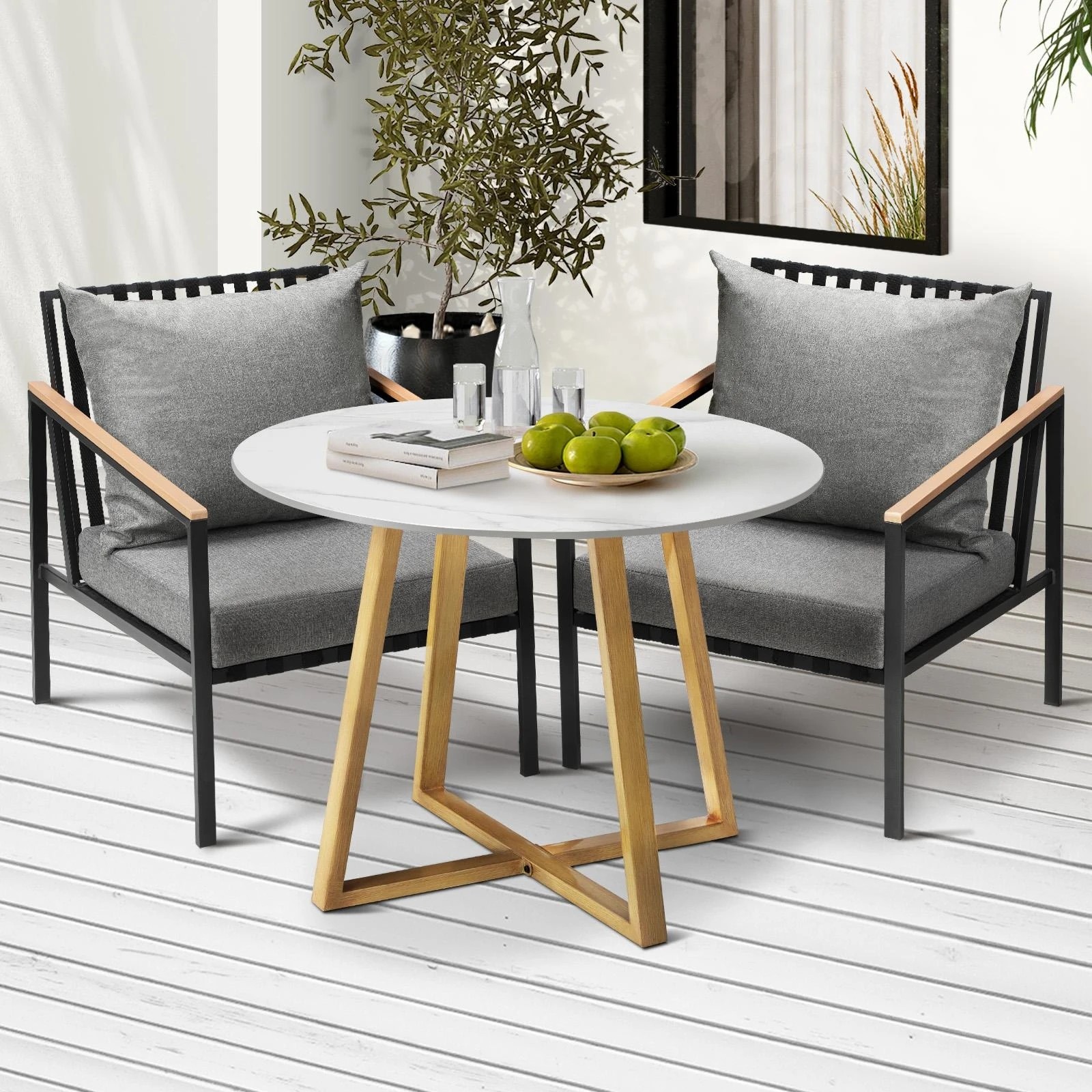 2 Livsip 3 Piece Outdoor Dining Setting Sintered Stone Table Patio Furniture Set
 - Multi, 2 of 4
