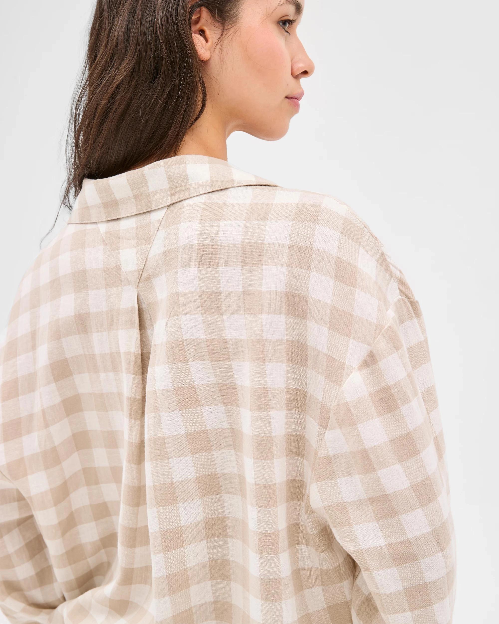 3 Target Womens Linen Blend Gingham Shirt and 7/8 Length Pant Pyjama Set NEUTRAL, 3 of 6