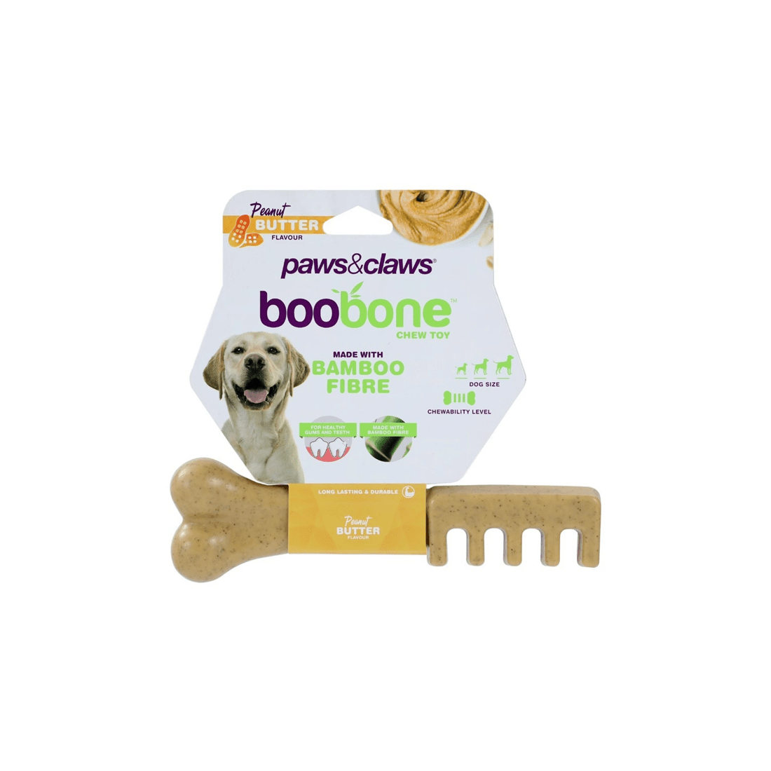 1 Paws And Claws Boobone Bamboo Toothbrush Chew Toy Peanut Butter Flavour 18.5cm
 - Natural, 1 of 4