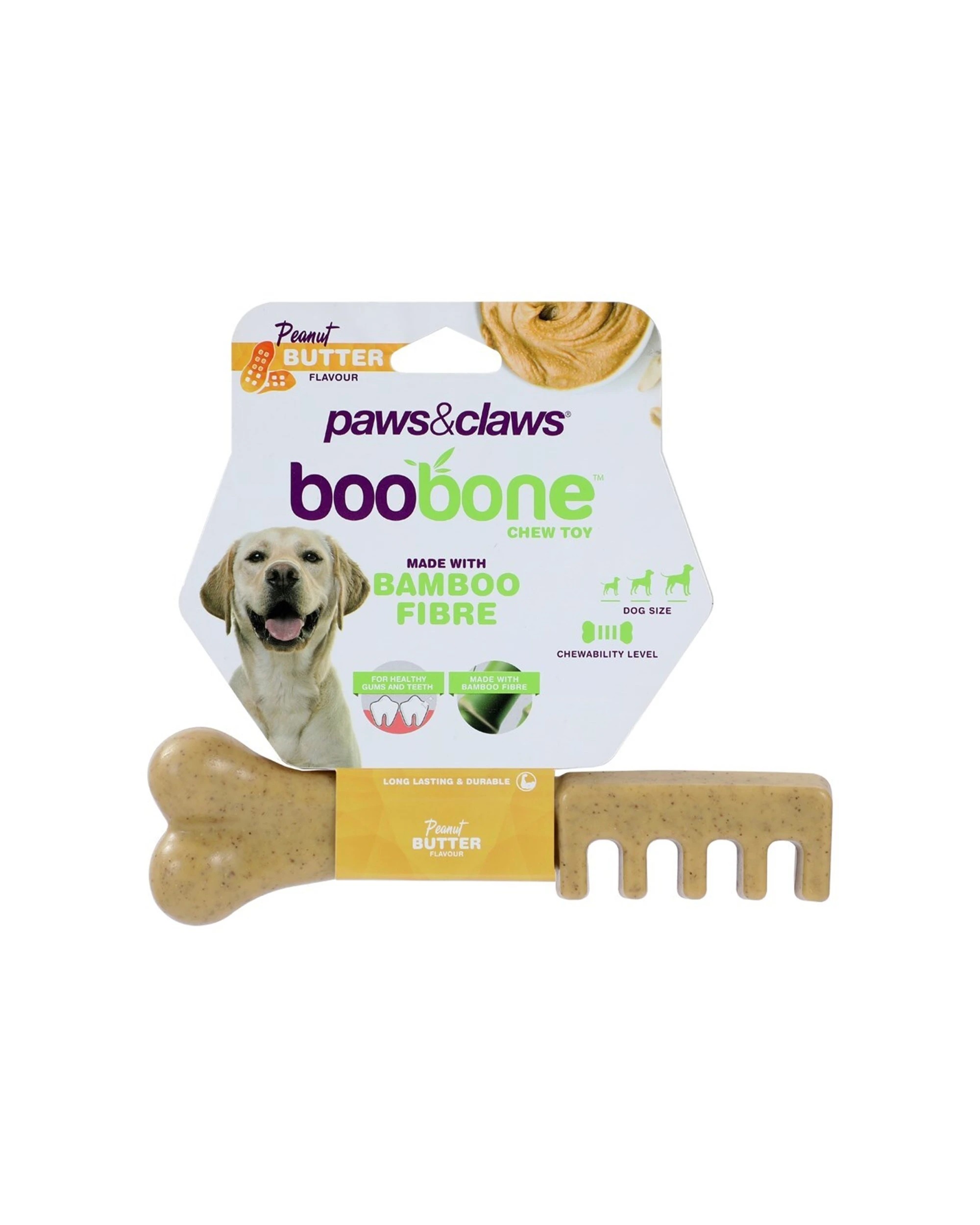 1 Paws And Claws Boobone Bamboo Toothbrush Chew Toy Peanut Butter Flavour 18.5cm
 - Natural, 1 of 4