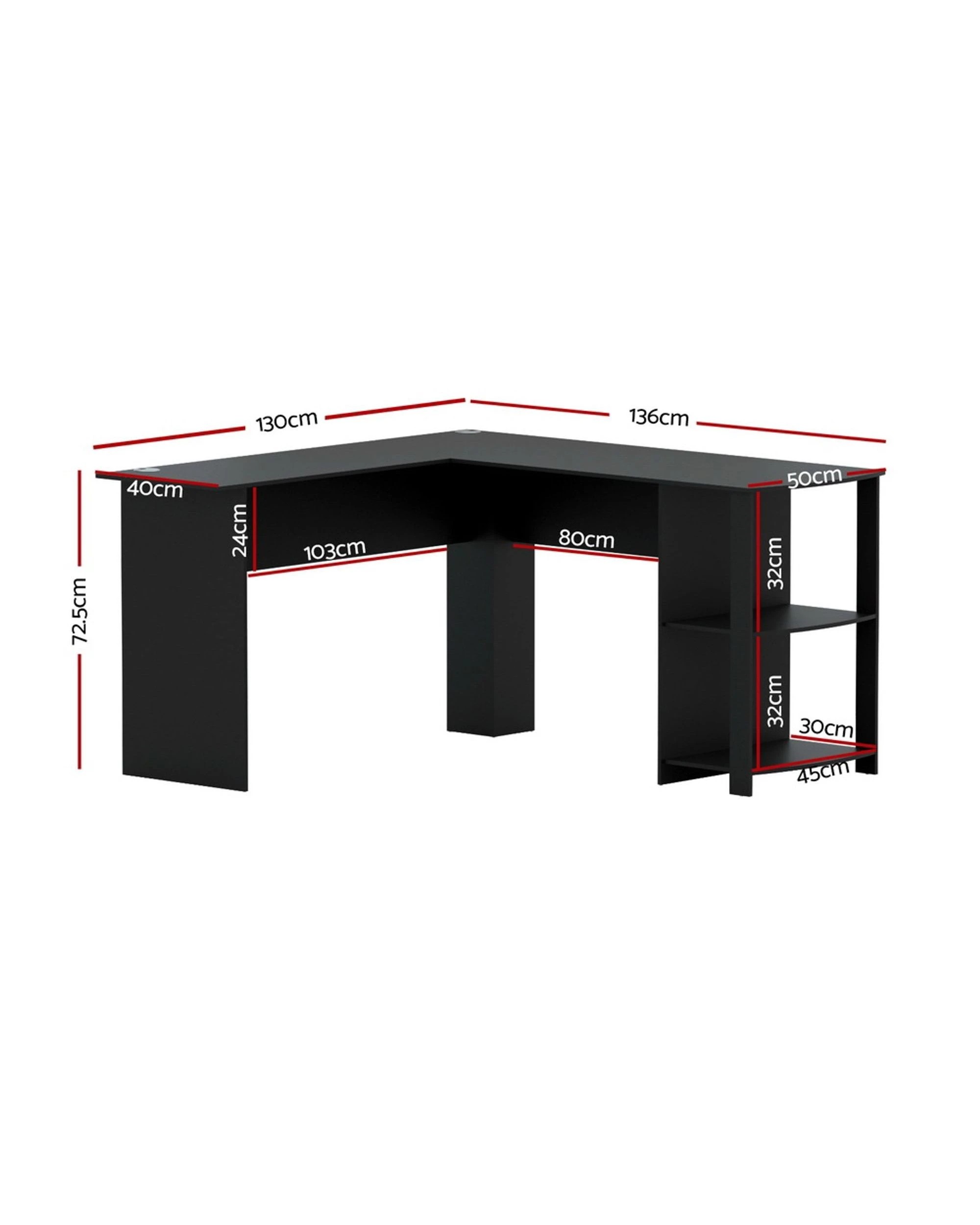 2 Artiss Computer Desk Shelf L-shape Black 136cm
 - Black, 2 of 2