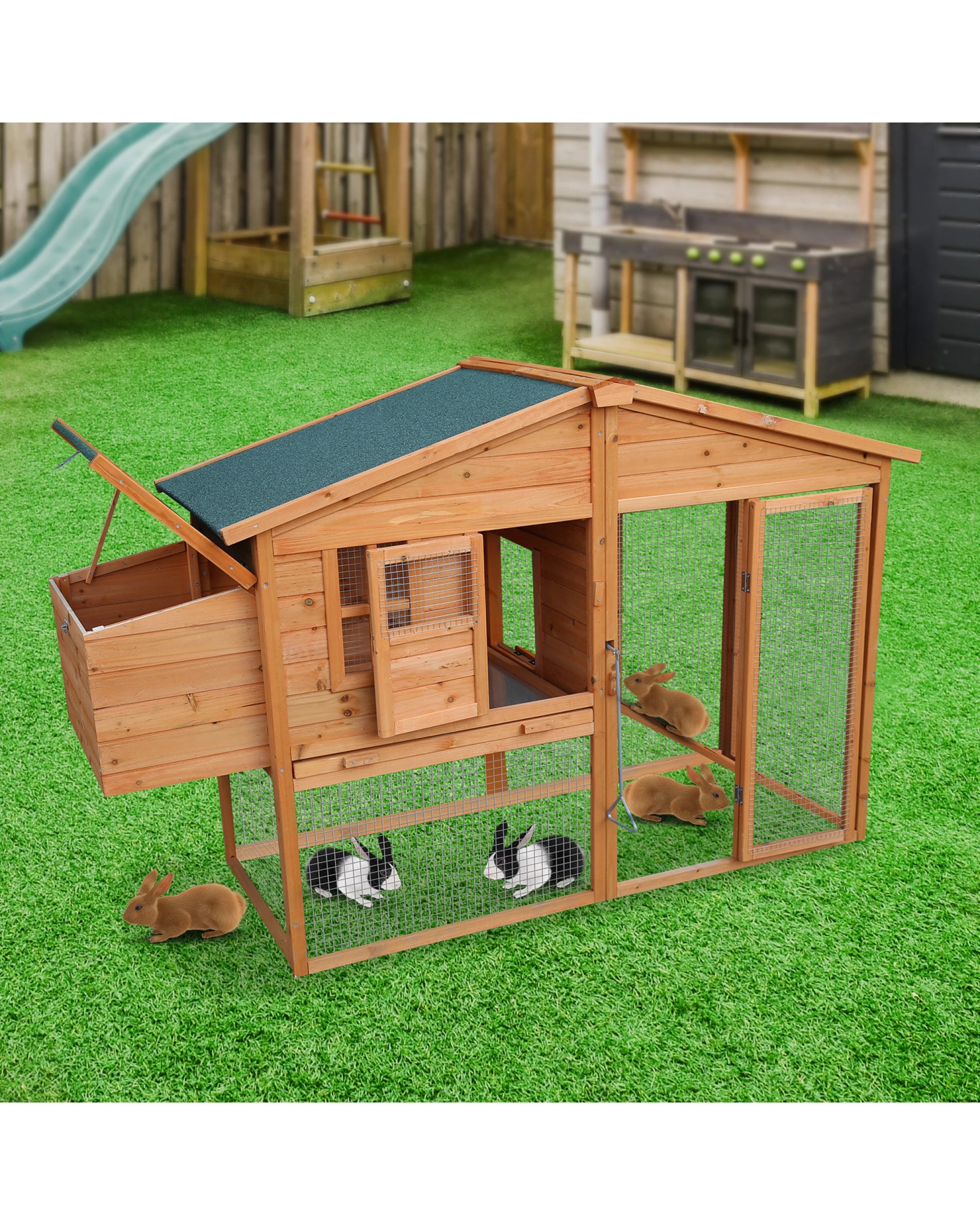 8 Furtastic Large Chicken Coop and Rabbit Hutch With Ramp - Brown, 8 of 9