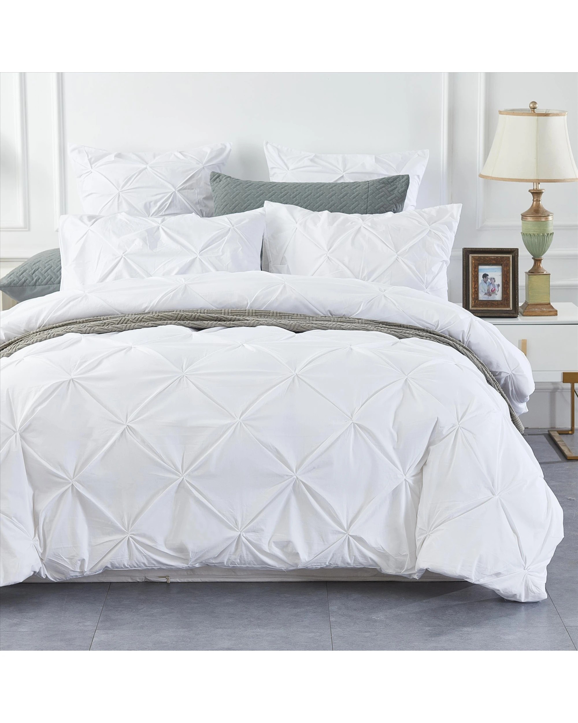 1 Cotton More Cotton Diamond Pinch Pleated Pintuck Doona Quilt Cover King - White, 1 of 7
