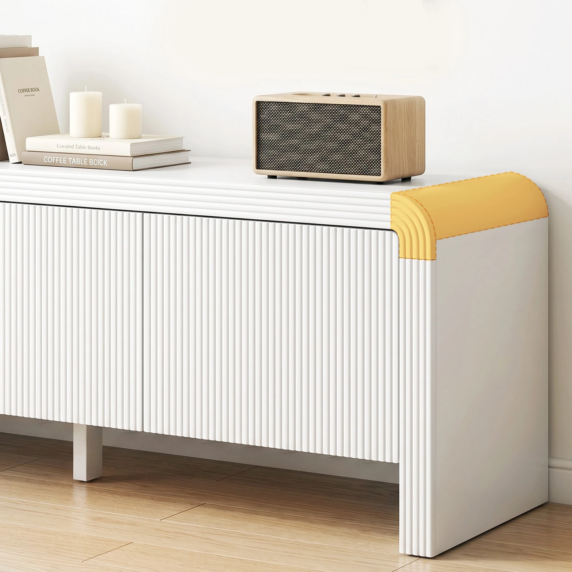 6 Artiss TV Unit Storage Cabinet Fluted Style Rounded Corner - White, 6 of 9