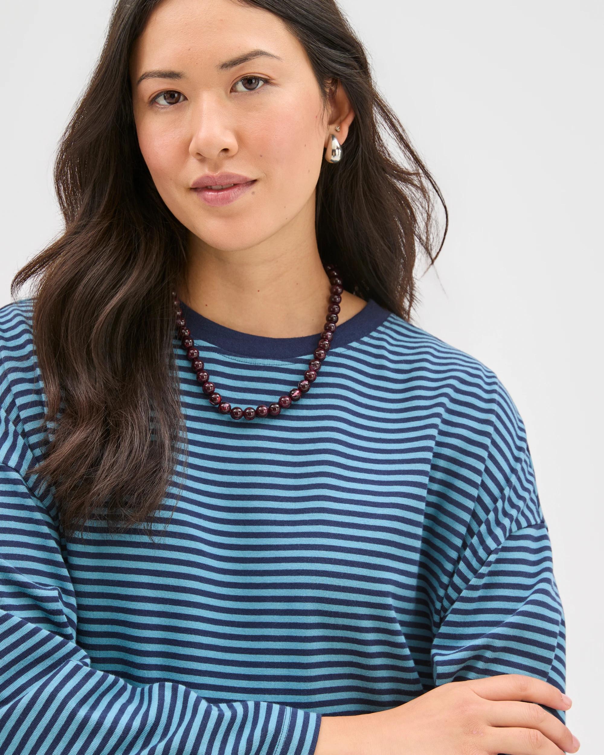 5 Target Woman Australian Cotton Long Sleeve Heavyweight Oversized T-Shirt INK NAVY/DUSTY BLUE STRIPE, 5 of 8