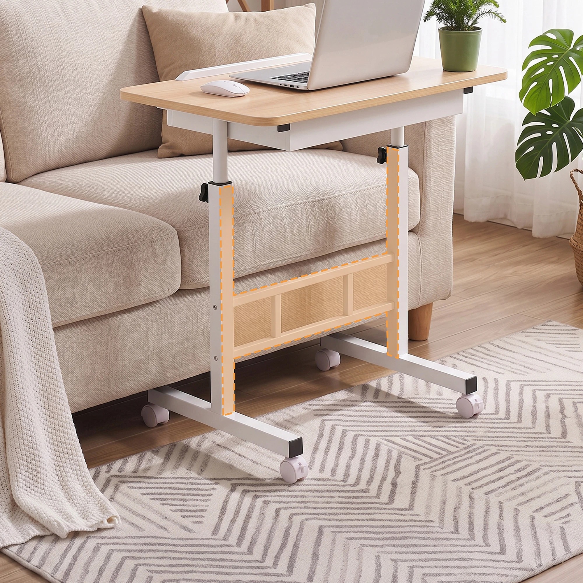9 Artiss Adjustable Laptop Desk Mobile Bedside Table Hidden Storage Wood - Natural, 9 of 10