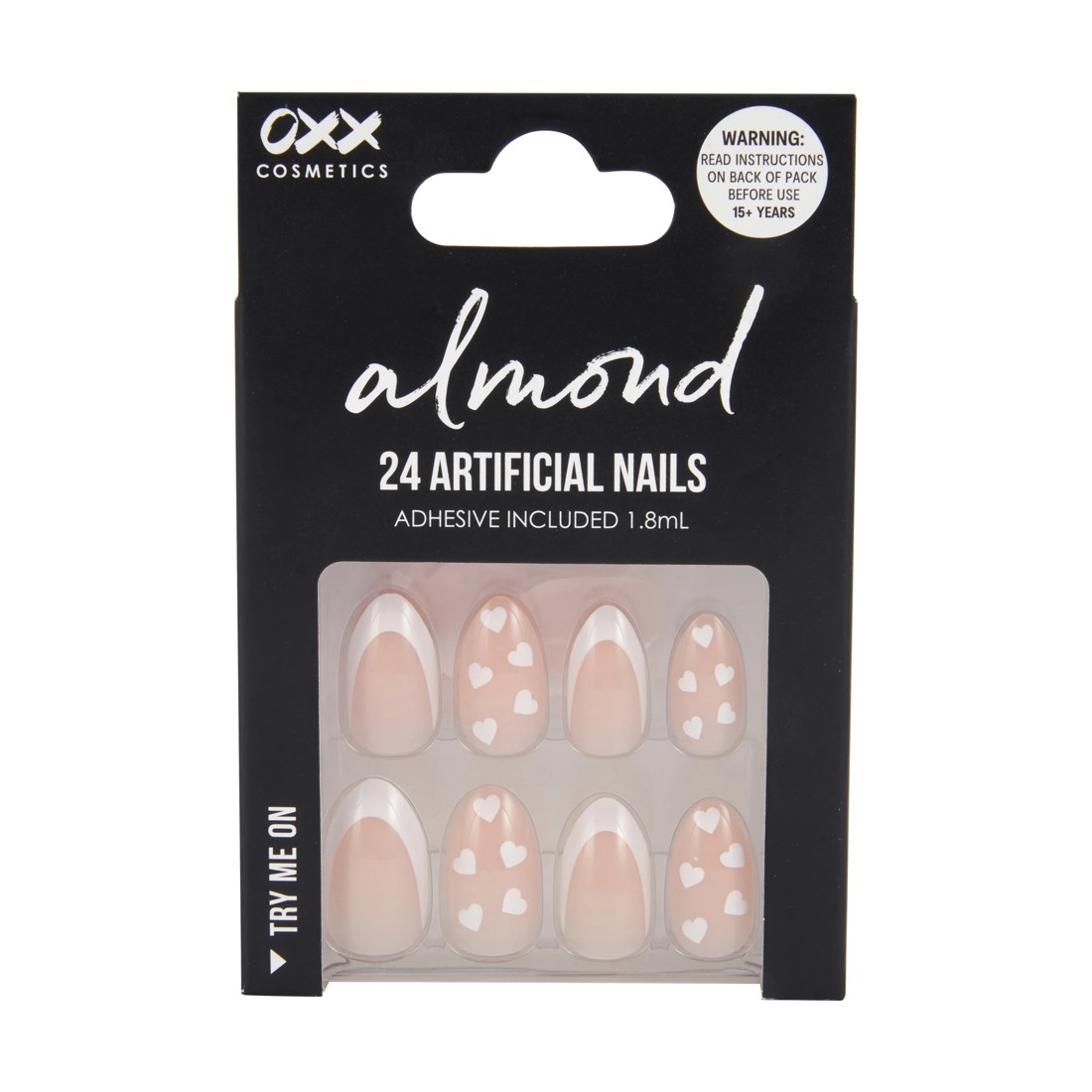 1 OXX Cosmetics 24 Pack Artificial Nails with Adhesive - Almond Shape, French Tip and Hearts, 1 of 5