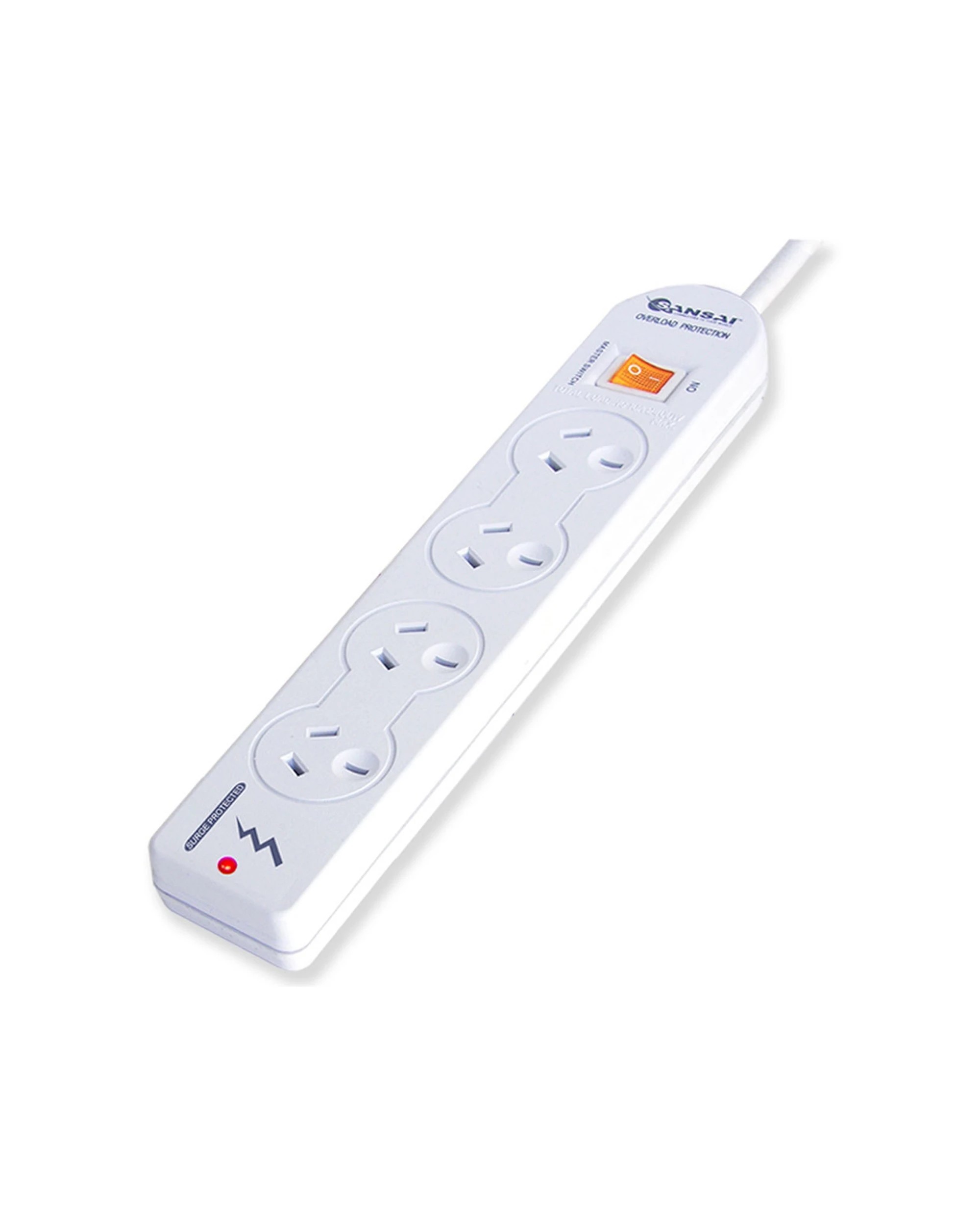 1 Sansai 4-Way Power Board Overload Surge Protection Master Switch 10A 1m - White, 1 of 2
