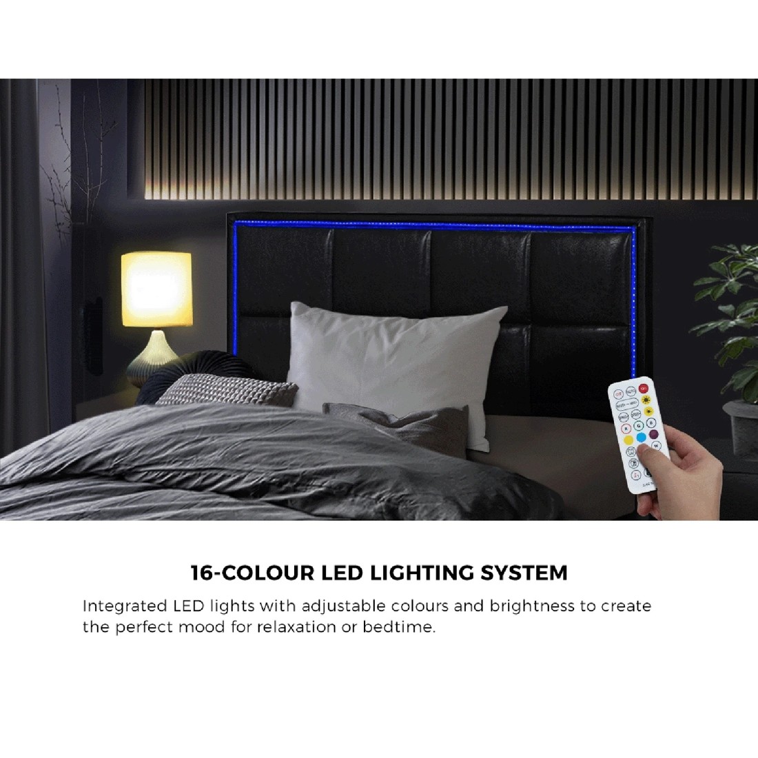 4 Oikiture Bed Frame Single Size RGB LED Gas Lift Storage Base Leather - Black, 4 of 9