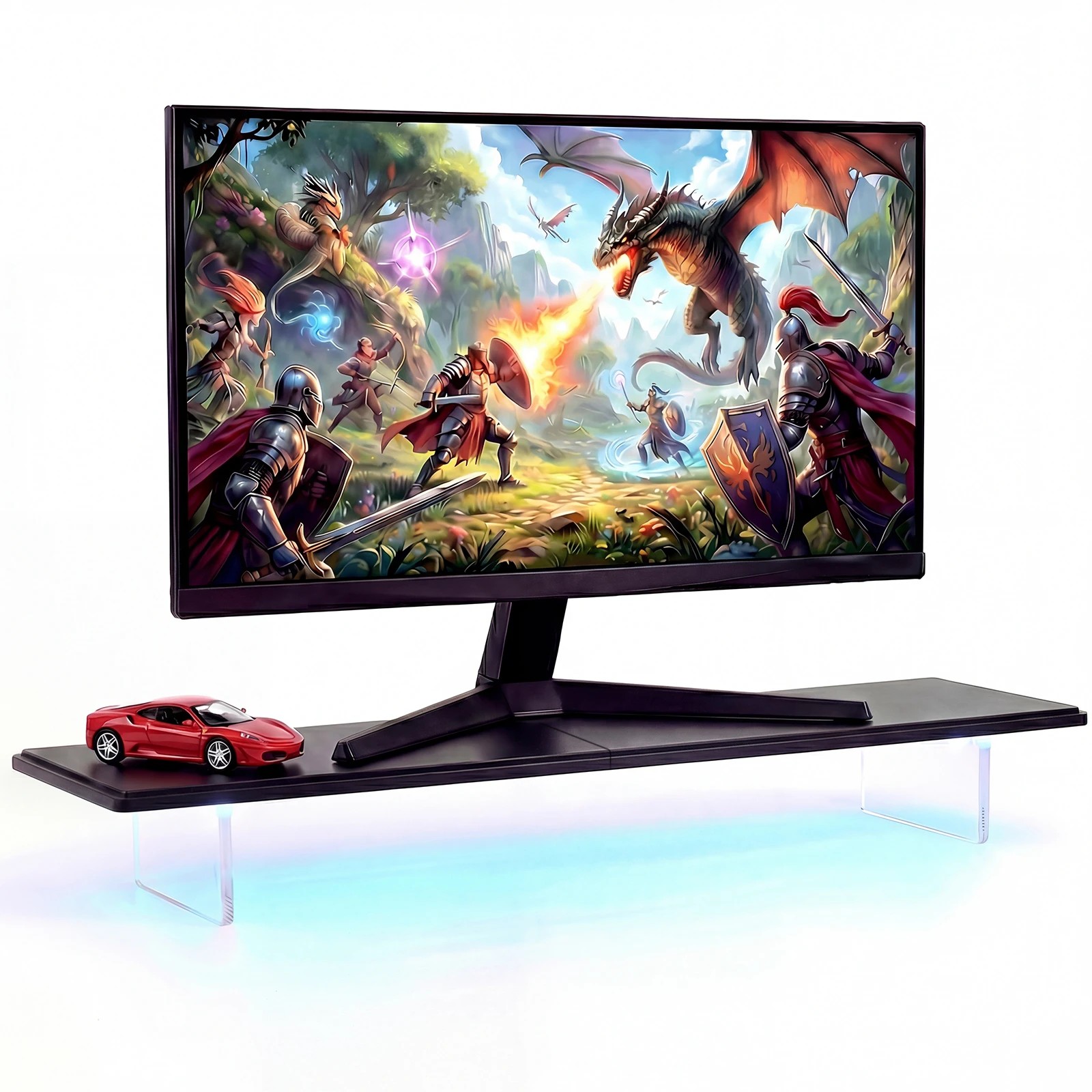 3 Advwin 80cm LED Monitor Stand w/ Acrylic Leg Adjustable Height - Brown, 3 of 7