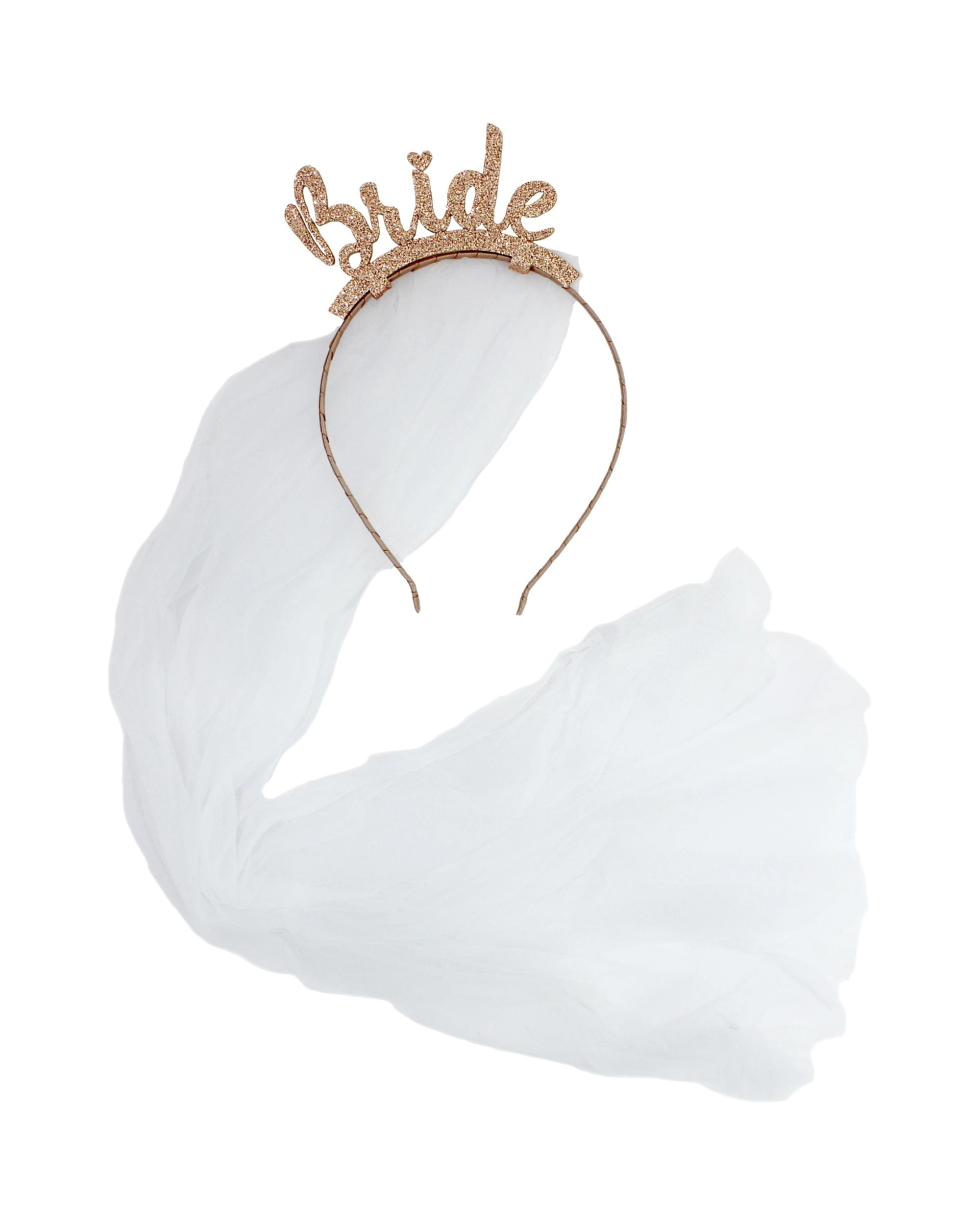 1 JD Party Rose Glitter Bride Headband with Veil - Gold, 1 of 1