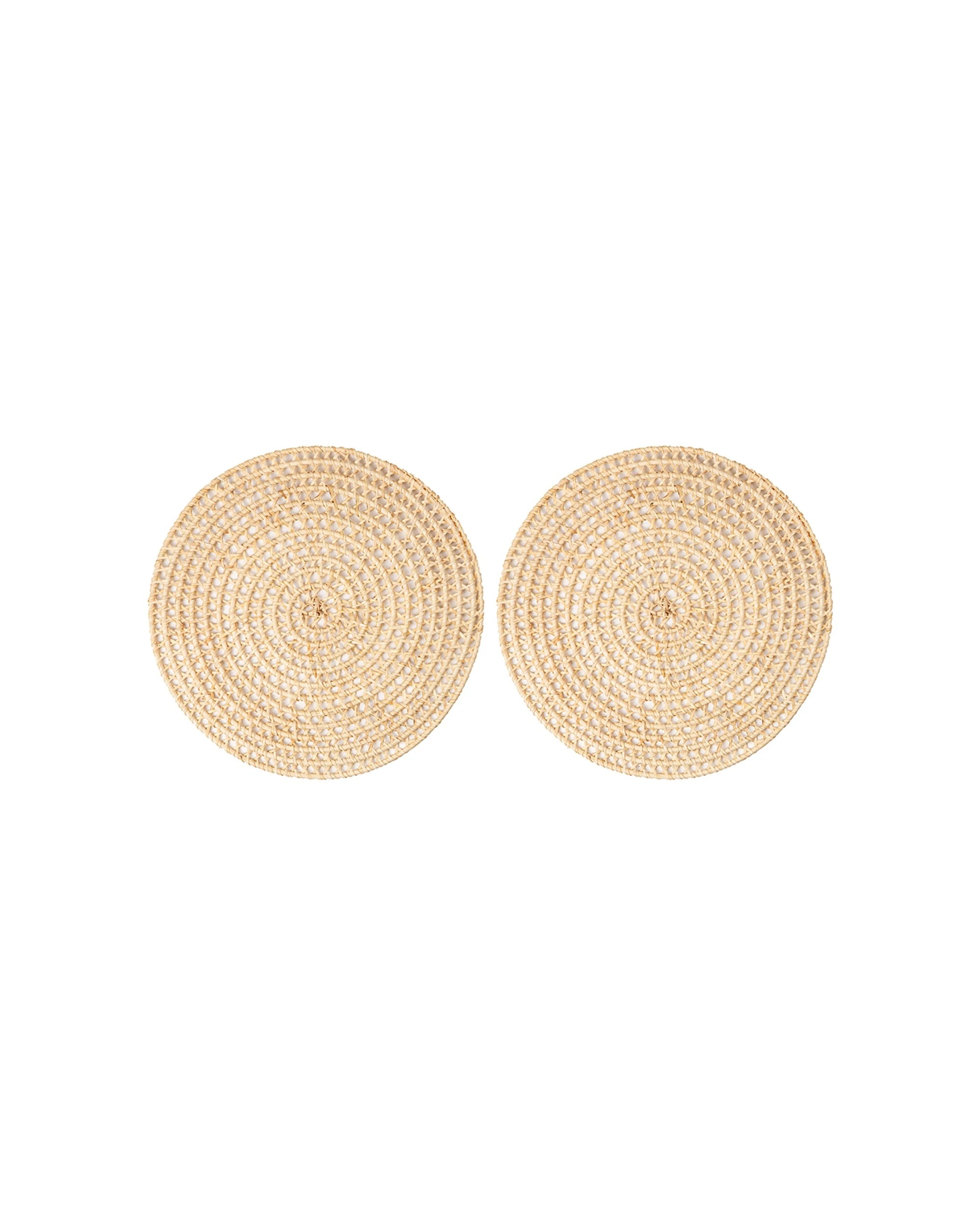 1 Ladelle 2PK Cairns Round Placemat Ratan Table Mat Set 38cm - Natural, 1 of 2