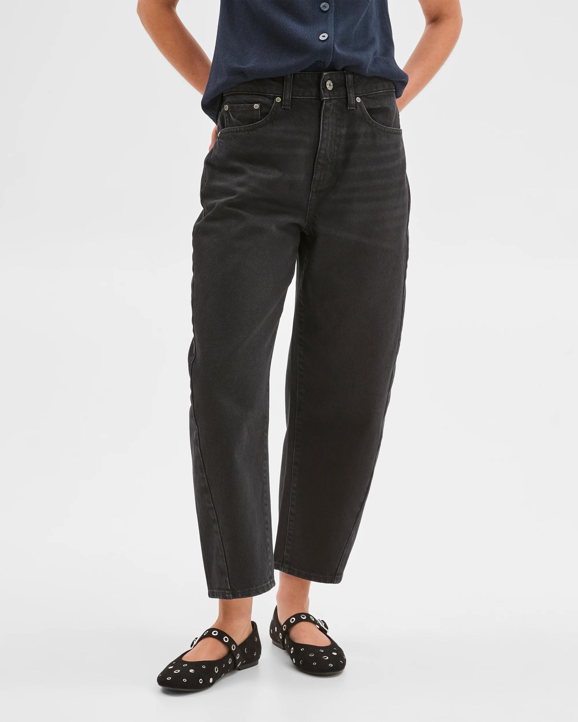 3 Target Petites Petites Forward Seam Barrel Leg Denim Jeans WORN BLACK, 3 of 4