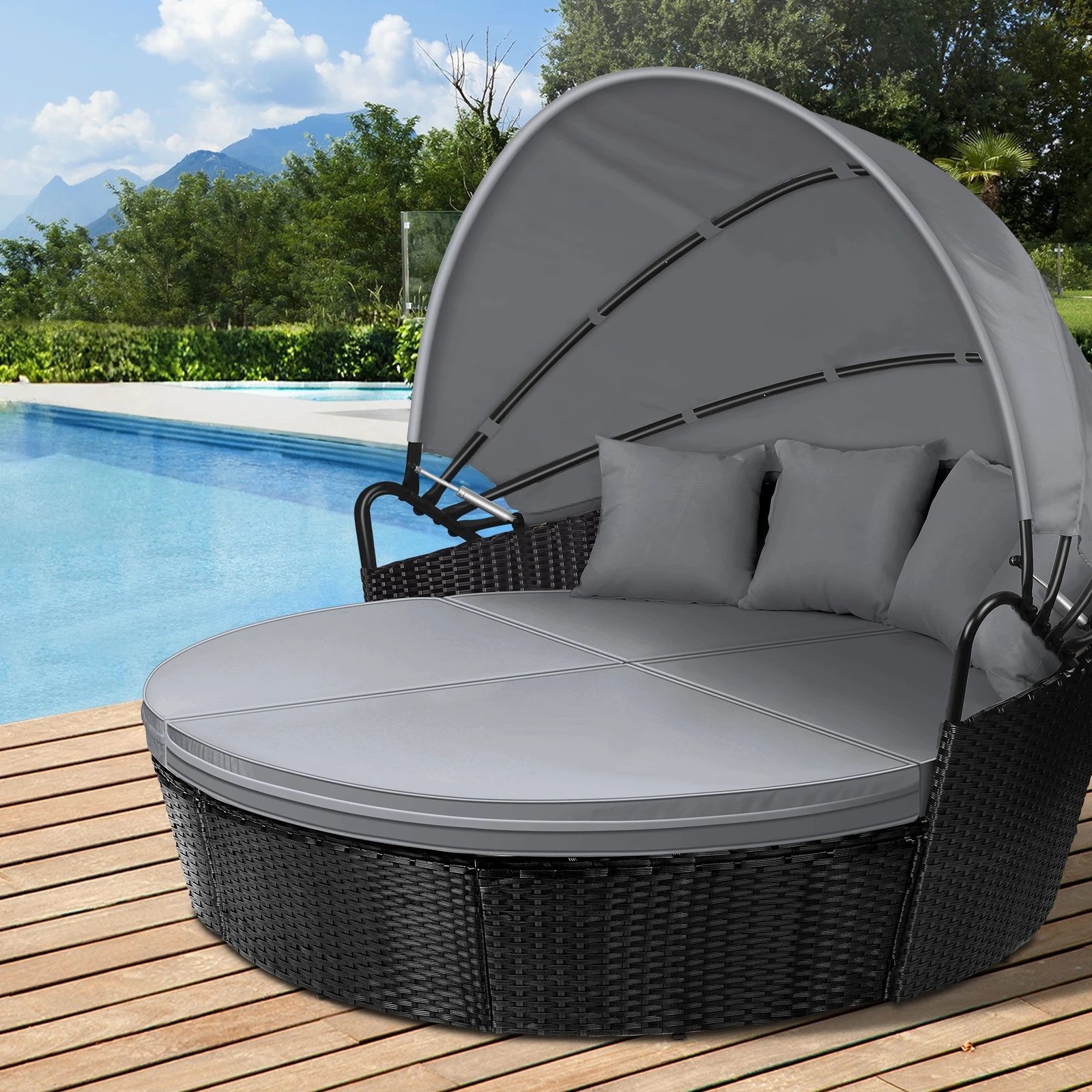 2 Alfordson Outdoor Sun Lounge Day Bed Wicker Furniture Sofa Bed Garden 3PCS - Black, 2 of 10