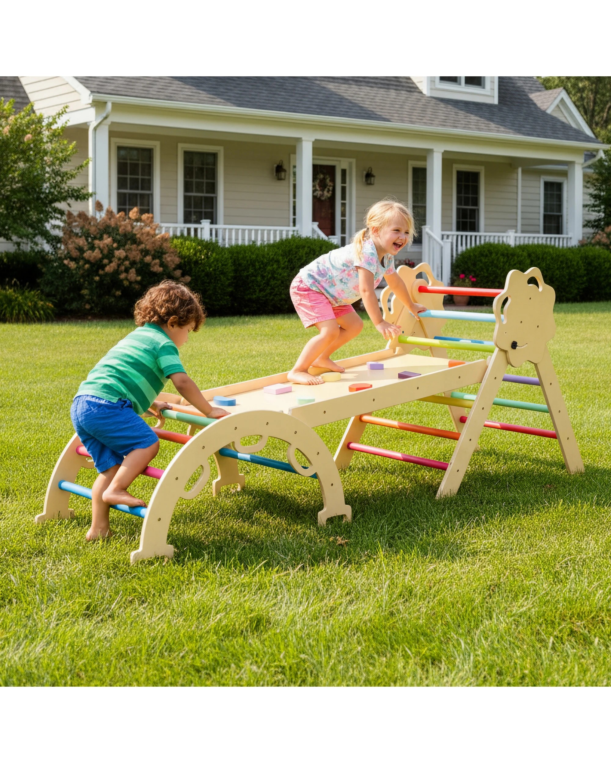 4 Advwin 8-in-1 Baby Climbing Frame Set Wooden Toddler Climbing Toys Kids Playground Climber Playset Jungle Gyms, 4 of 8