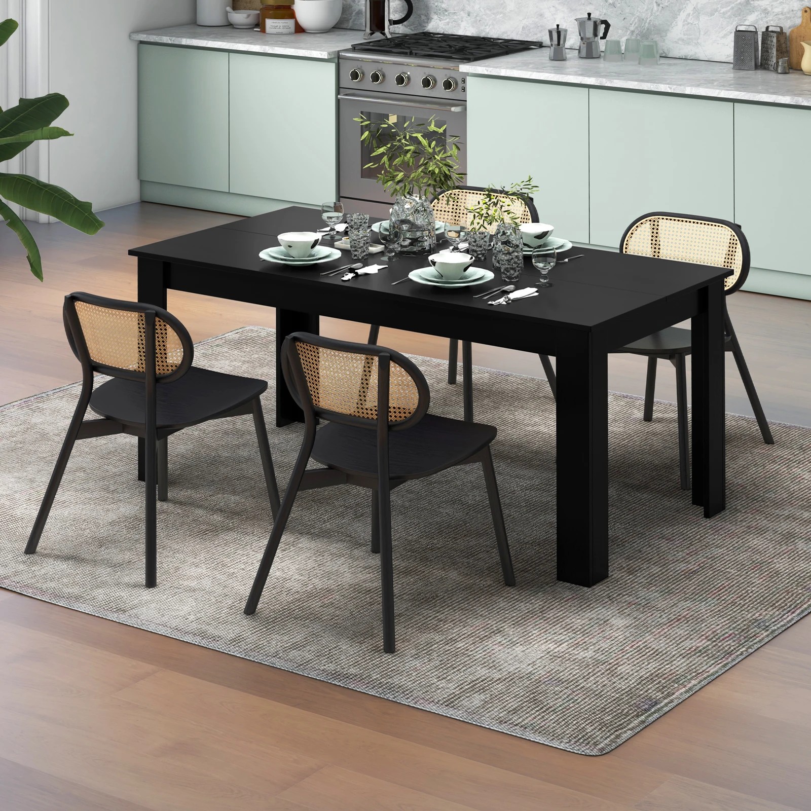 3 Costway 1.6m Modern Dining Table Wooden Kitchen Table Rectangular Meeting Desk Home Office - Black, 3 of 4