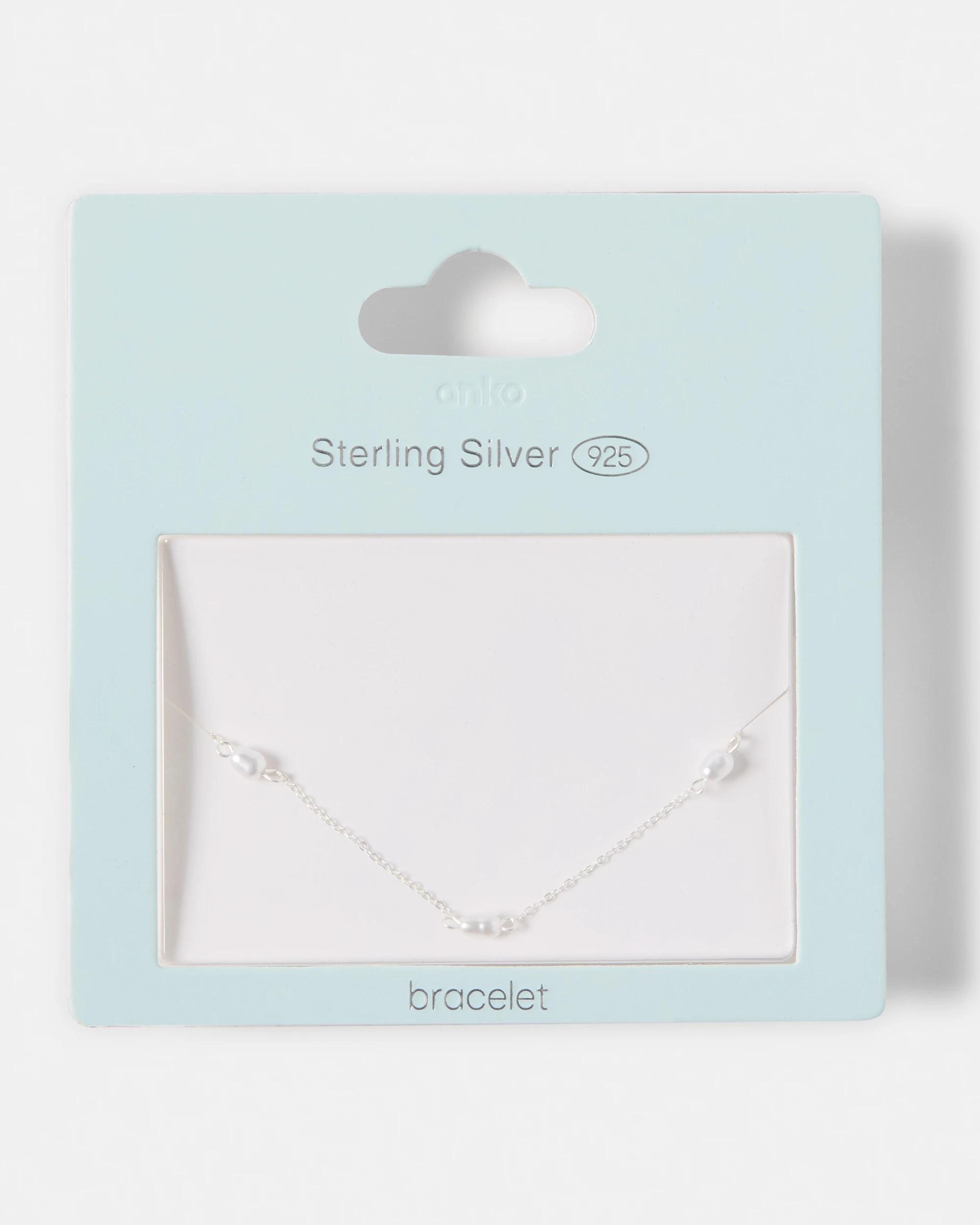 4 Sterling Silver 925 Faux Pearl Bracelet Silver, 4 of 4